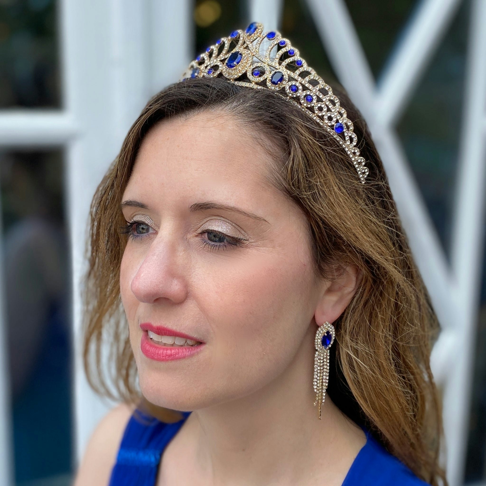Queenmee Accessories Gold/Blue Tiara Art Deco Inspiredo