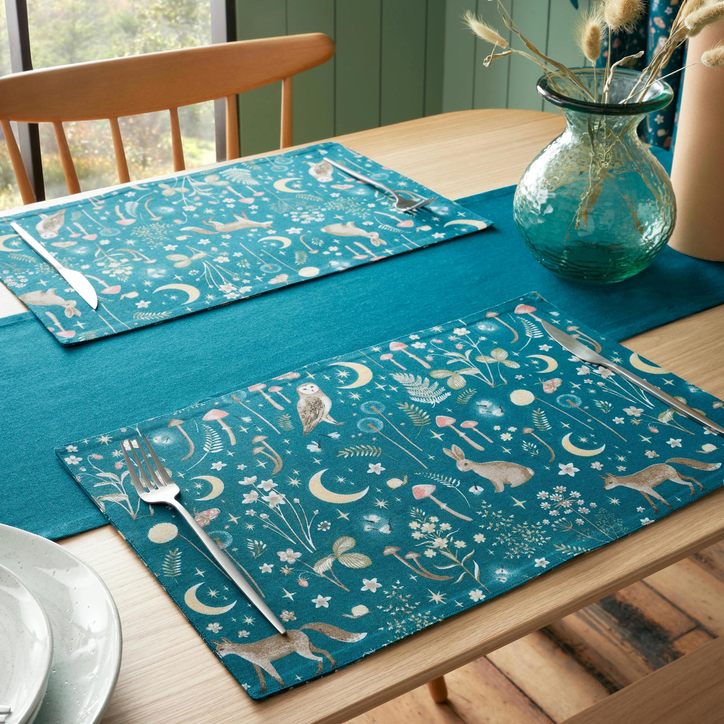 Rackhams Green Enchanted Twilight Animals Cotton Dining Placemat 4 Pack