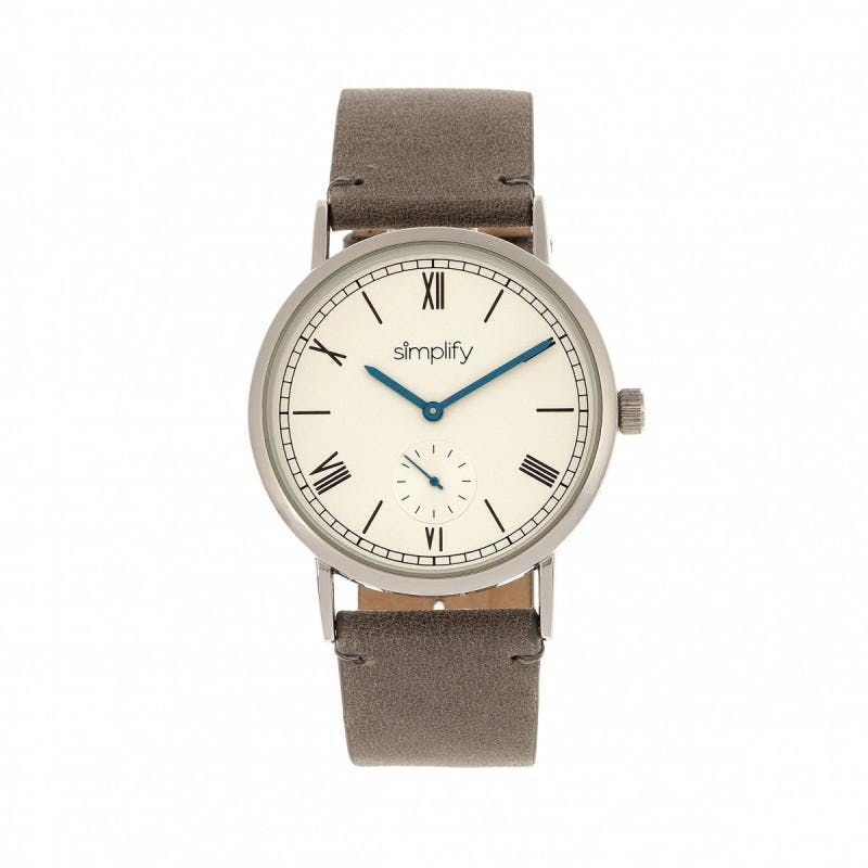 Simplify White The 5100 Leather-Band Watch - Charcoal
