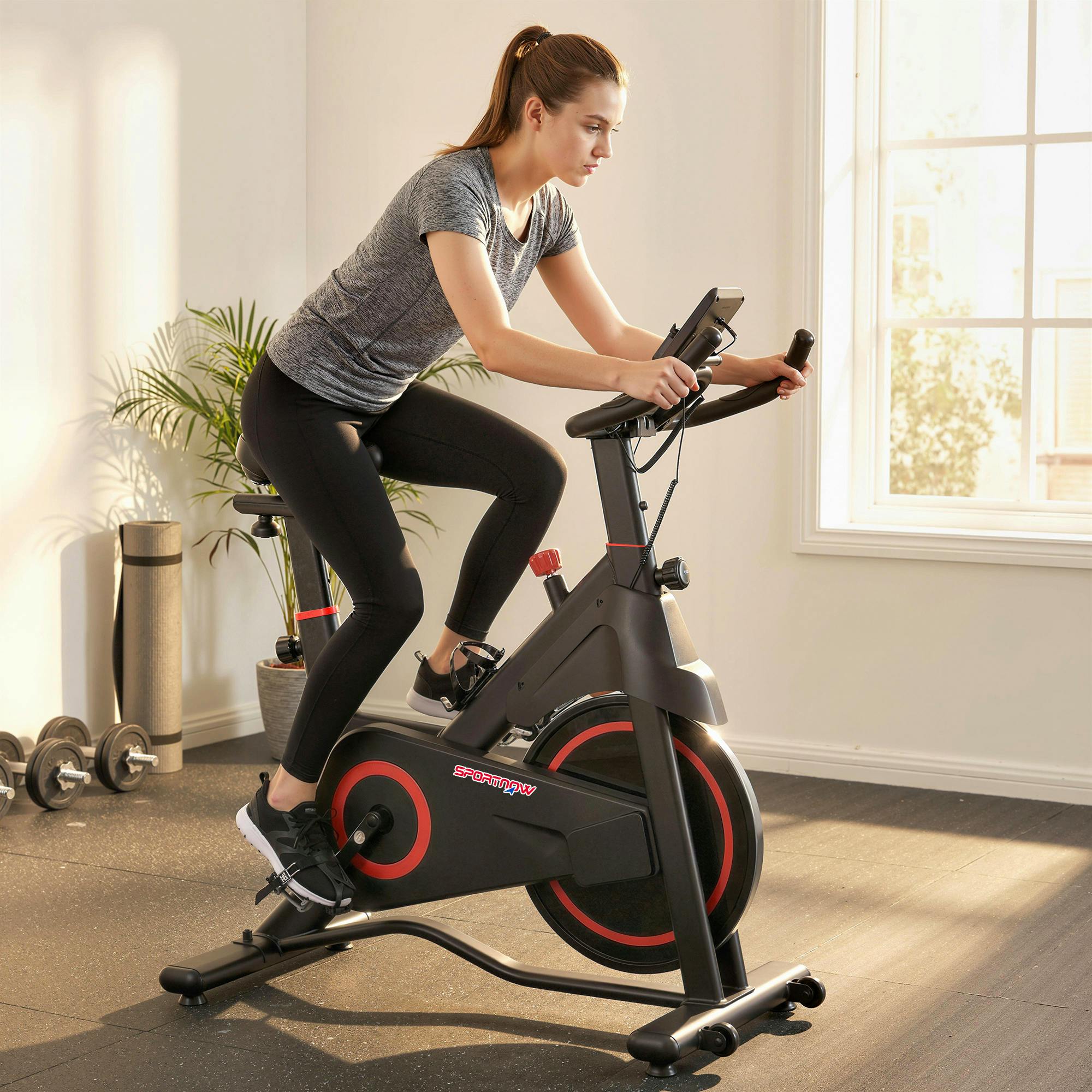 Sportnow Exercise Bike, Stationary Bike With Adjustable Magnetic Resistance