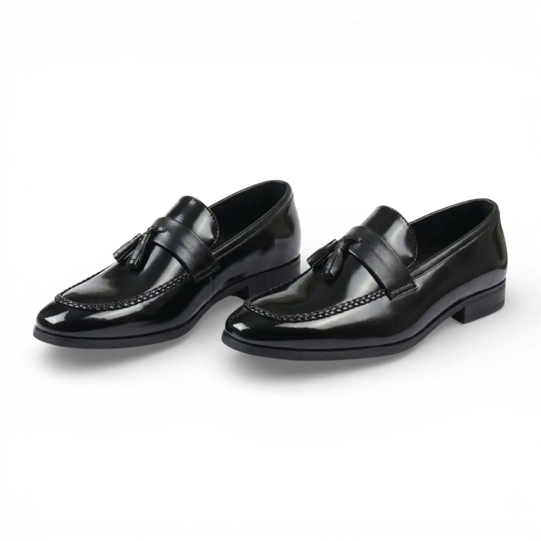 Dolcetto Men's Black Olive Tassel High-Gloss Patent Faux Leather Formal Loafers Shoes - Uk 12 | Eu 46 | Us 13