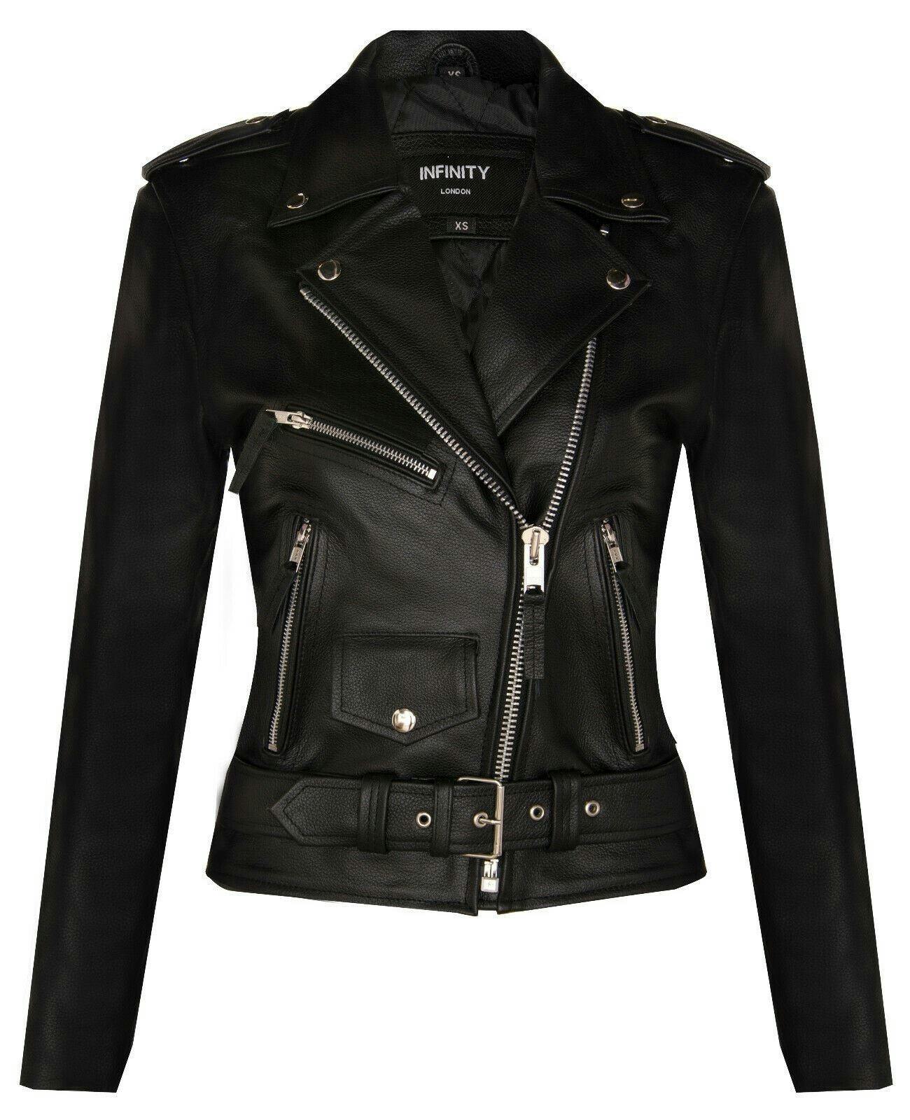 Infinity Leather Women's Black Cowhide Leather Biker Jacket-Mansfield - Uk 4XL/22 | Eu 48 | Us 18