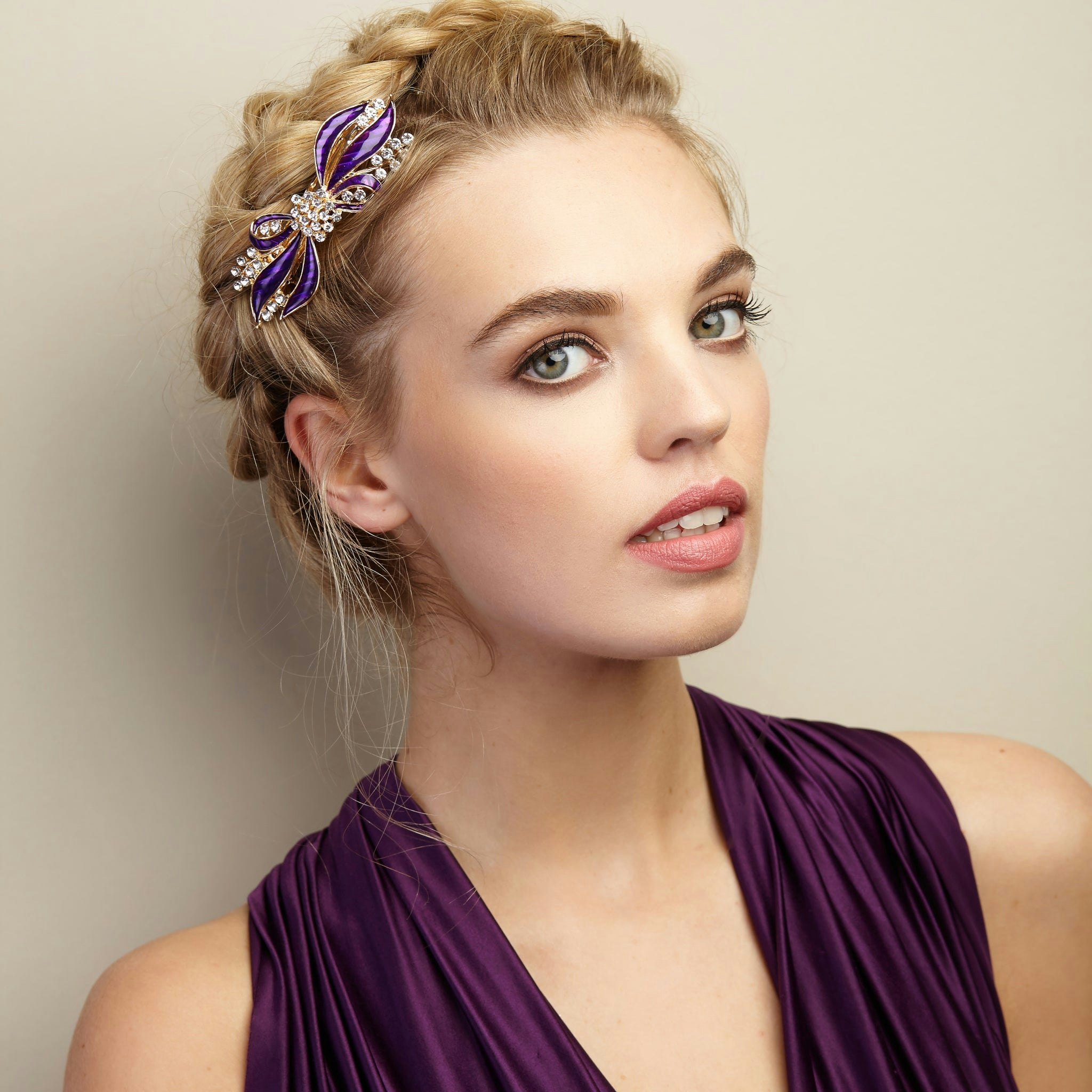Queenmee Accessories Purple Bow Hair Clip With Diamante