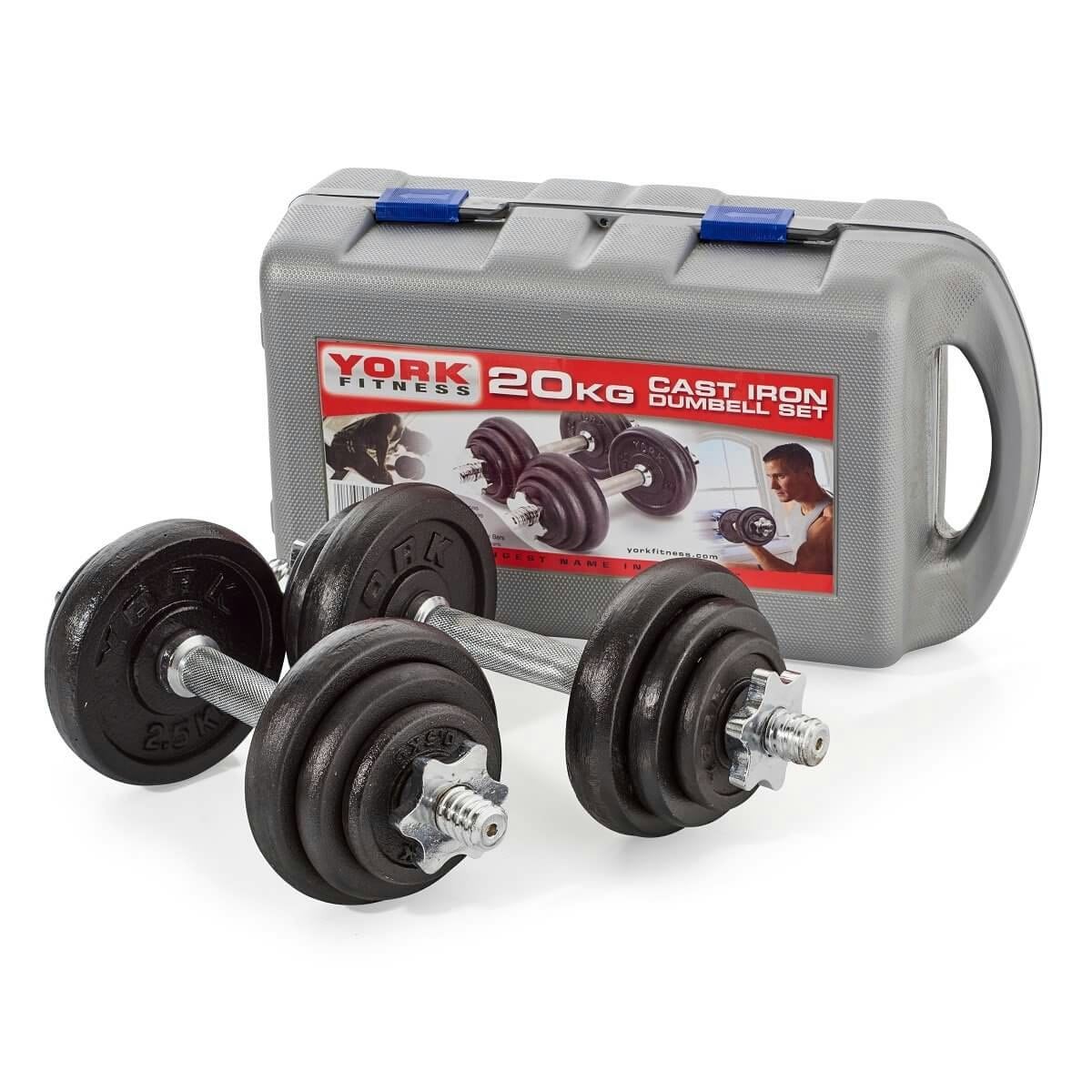 York 20Kg Cast Iron Dumbbell Set In Case
