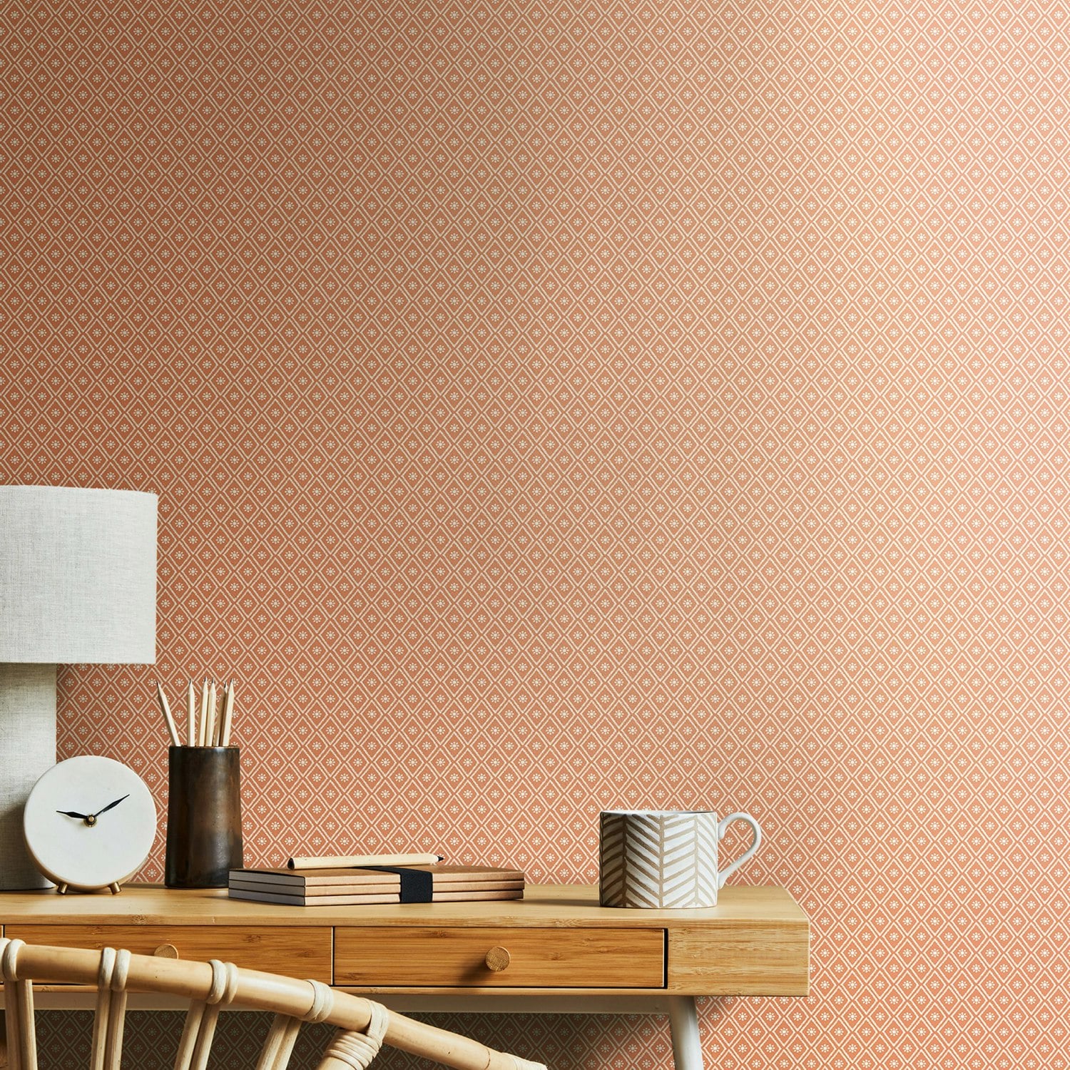 Rackhams Salmon Ditsy Diamond - 10M Wallpaper