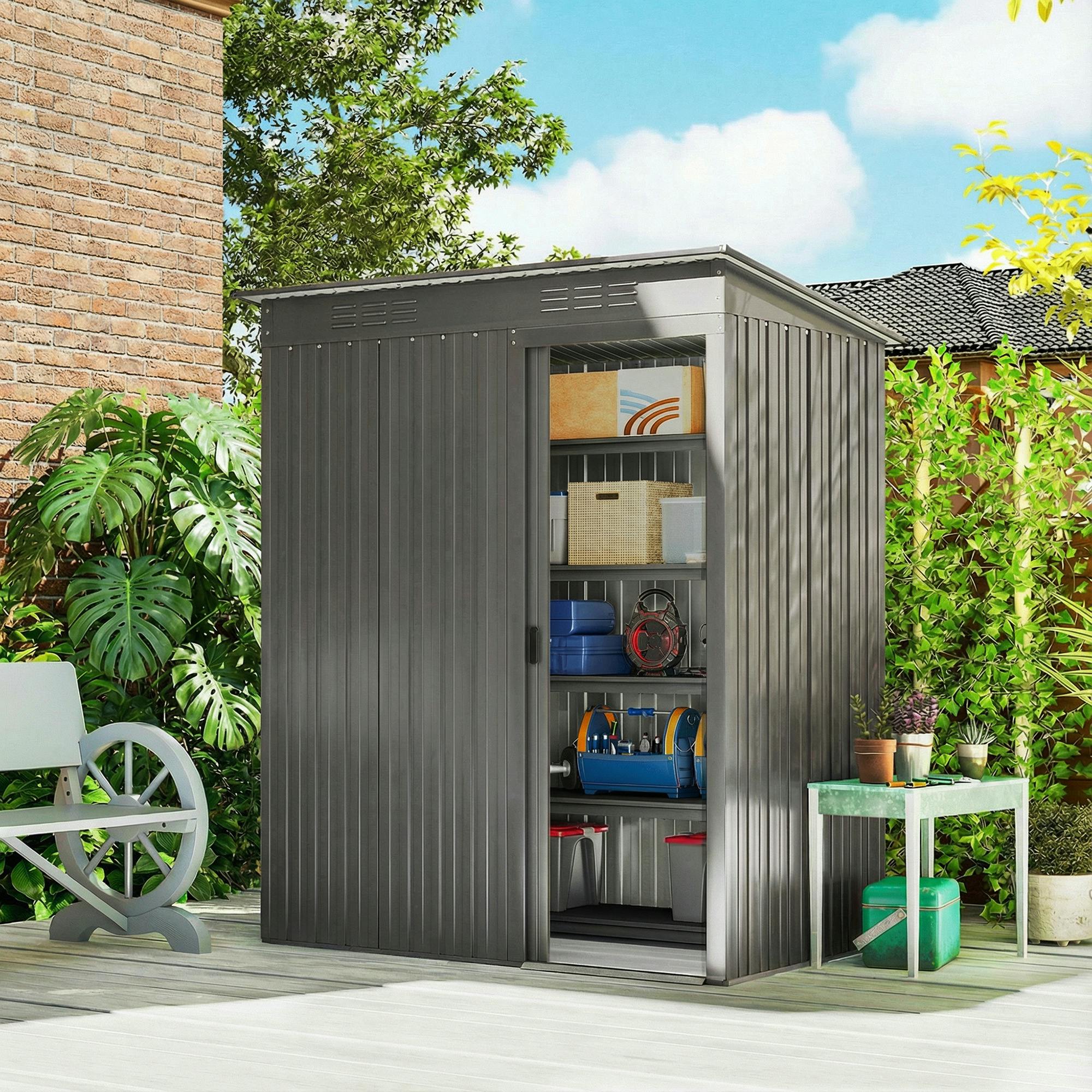 Outsunny Light/Grey 5 X 3.5Ft Metal Garden Shed With Effortless Assembly,