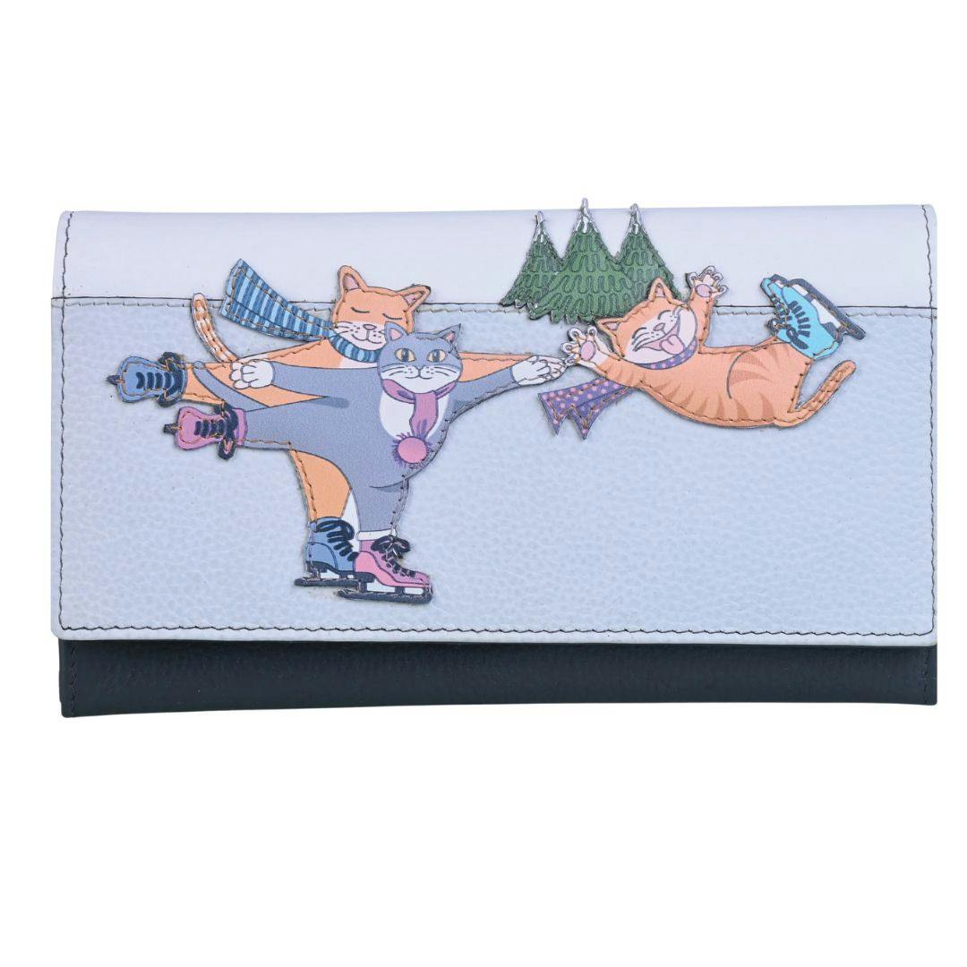 Mala Leather Women's Grey Skating Cats Matinee Purse – Genuine Leather - Multi