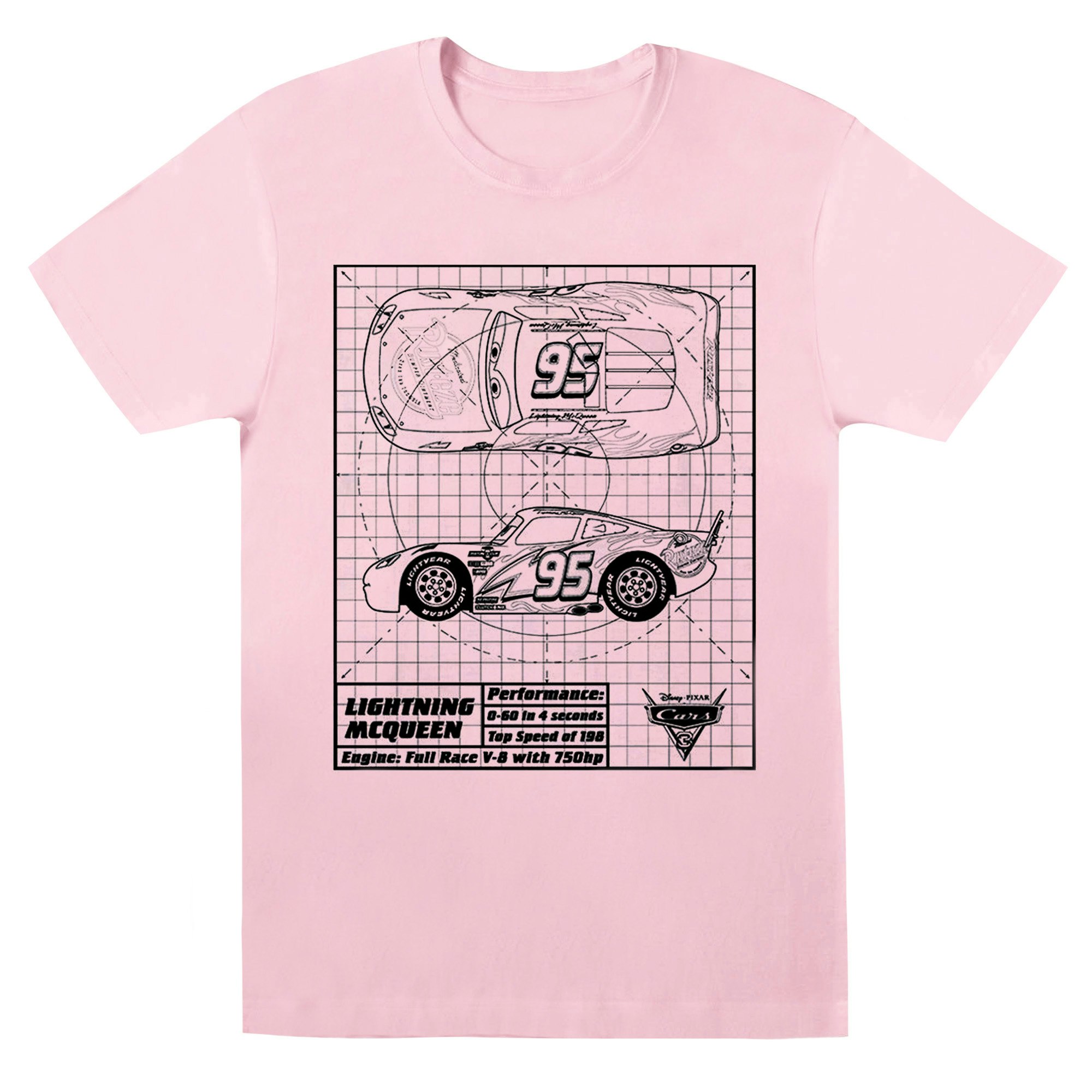 Disney Women's Pink / Cars Lightning Mcqueen Blueprint Cotton Boyfriend T-Shirt - Baby - Baby - Extra Large