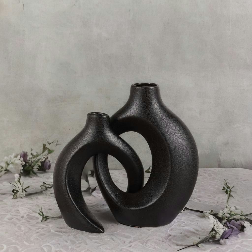 Rafaelo Mobilia Black 2Pc Ceramic Decoration Vases