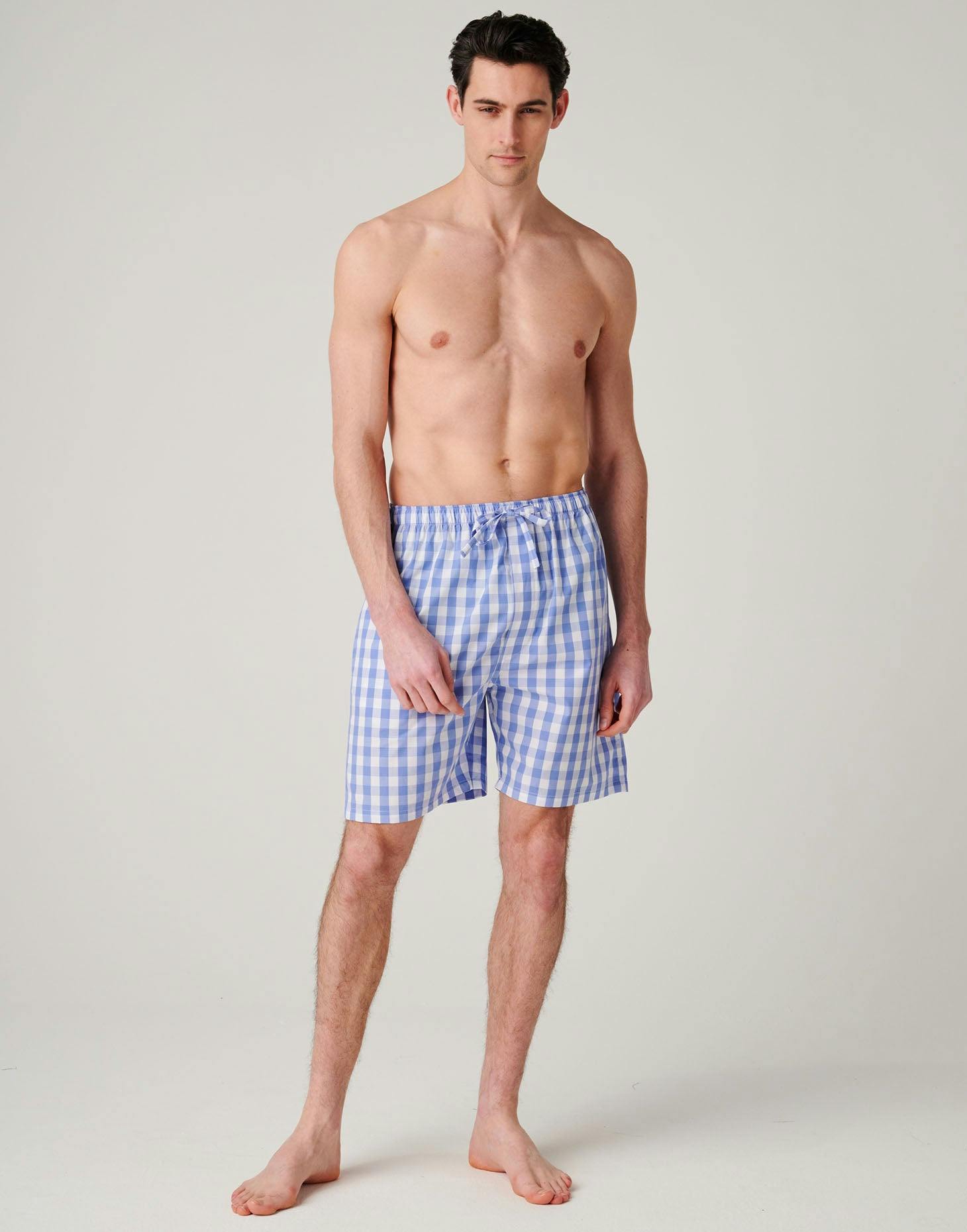 British Boxers Men's Blue Crisp Cotton Sleep Shorts – Schoolhouse Gingham - XX-Large