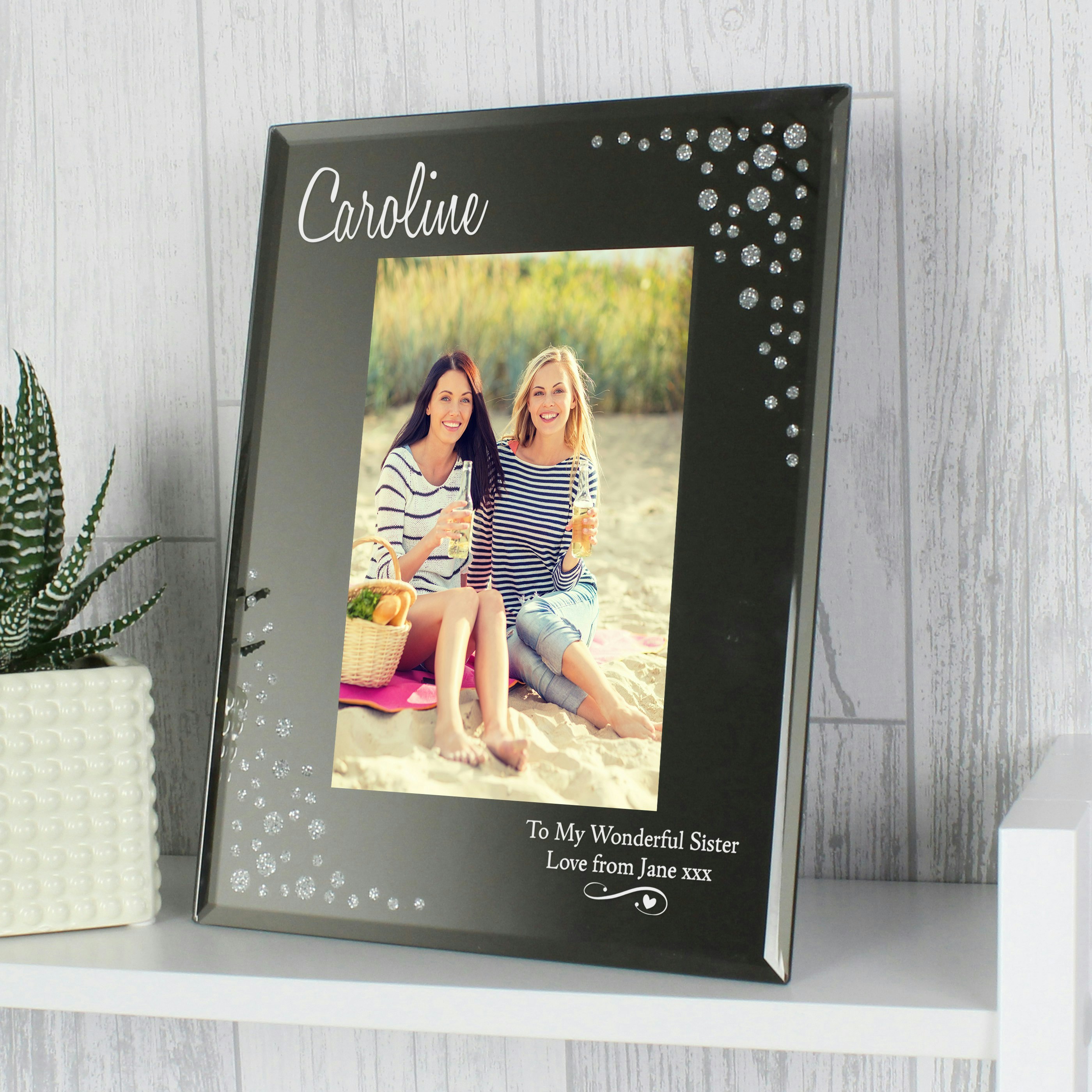 Personalised Memento Company Personalised Swirls & Hearts Diamante 6X4 Glass Photo Frame