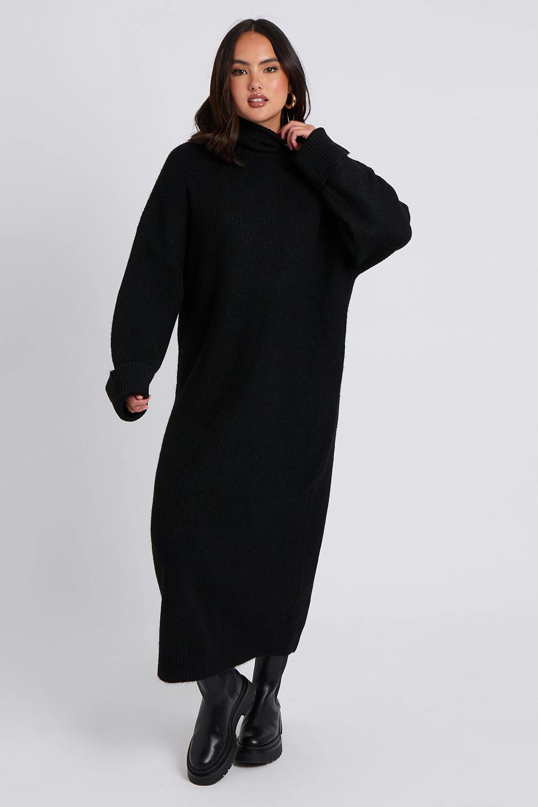 Urban Bliss Black Roll Neck Maxi Dress - S