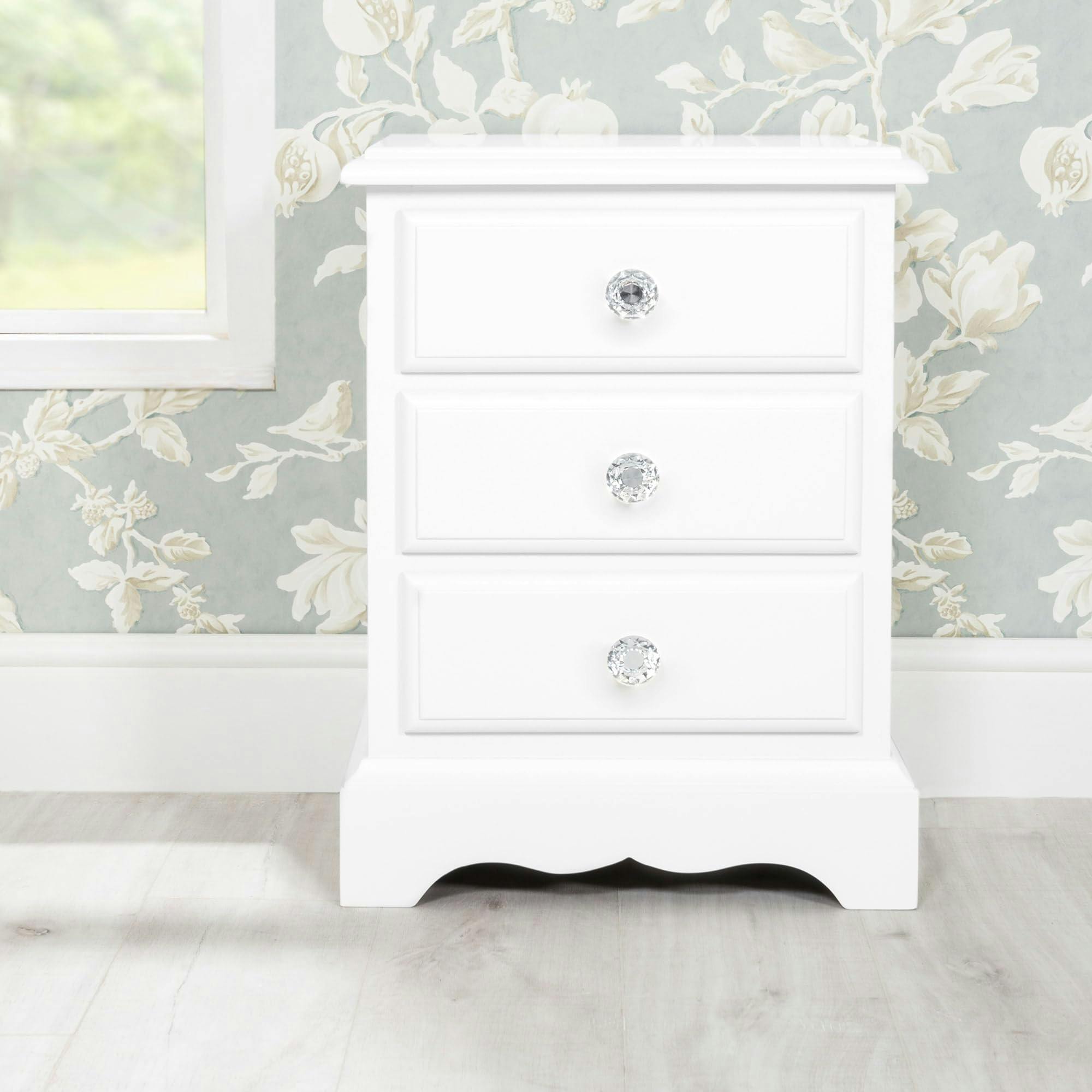 Rackhams White Romance French Style Bedside Table With Crystal Handles Assembled - True