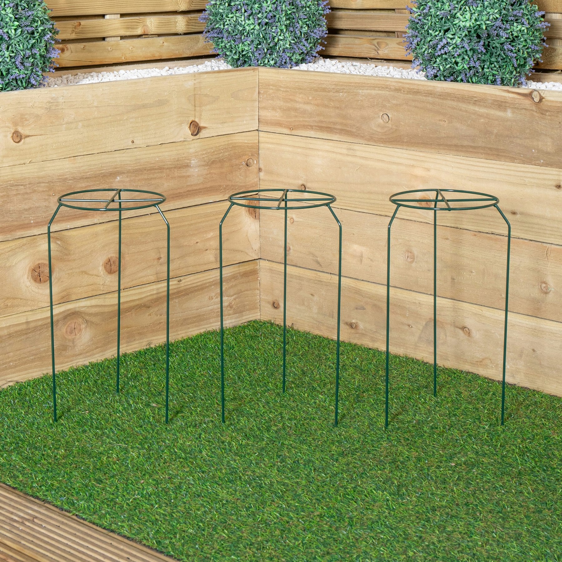 Rackhams Dark/Green Pack Of 3 Urban Metal Herbaceous Garden Plant Support Grow Through Small 40Cm X 20Cm