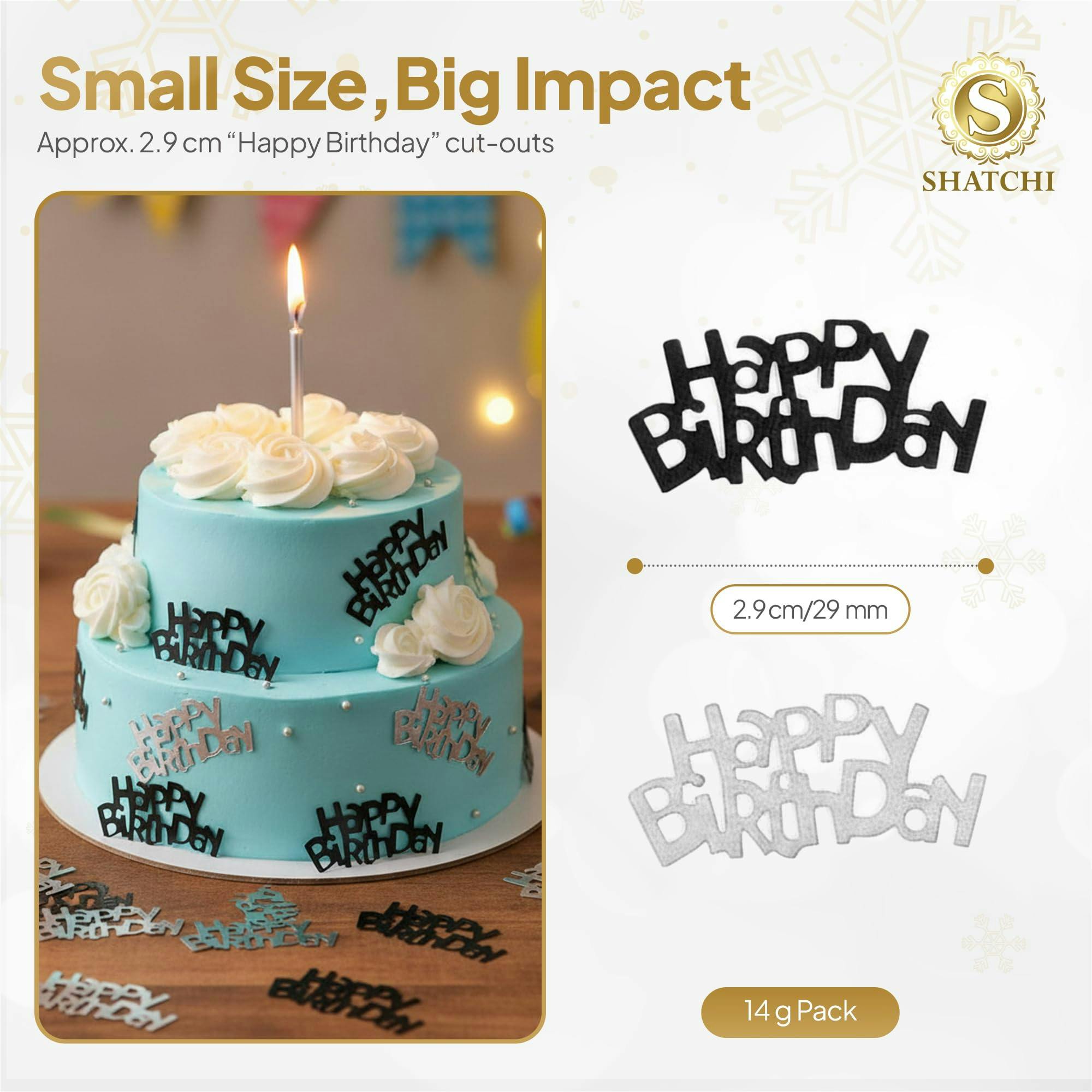 Shatchi Black/Silver And Happy Birthday Confetti Table Scatter, 14G Birthday Party Decoration