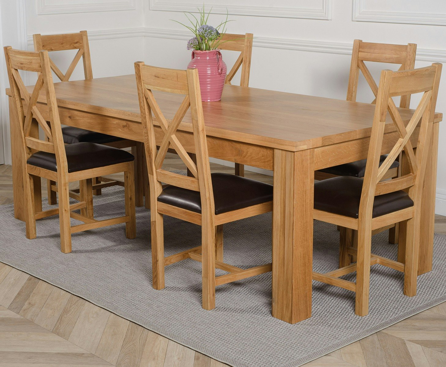 Rackhams Brown Dakota Extra Large Oak Dining Table With Berkeley Oak Chairs - 6 Chairs