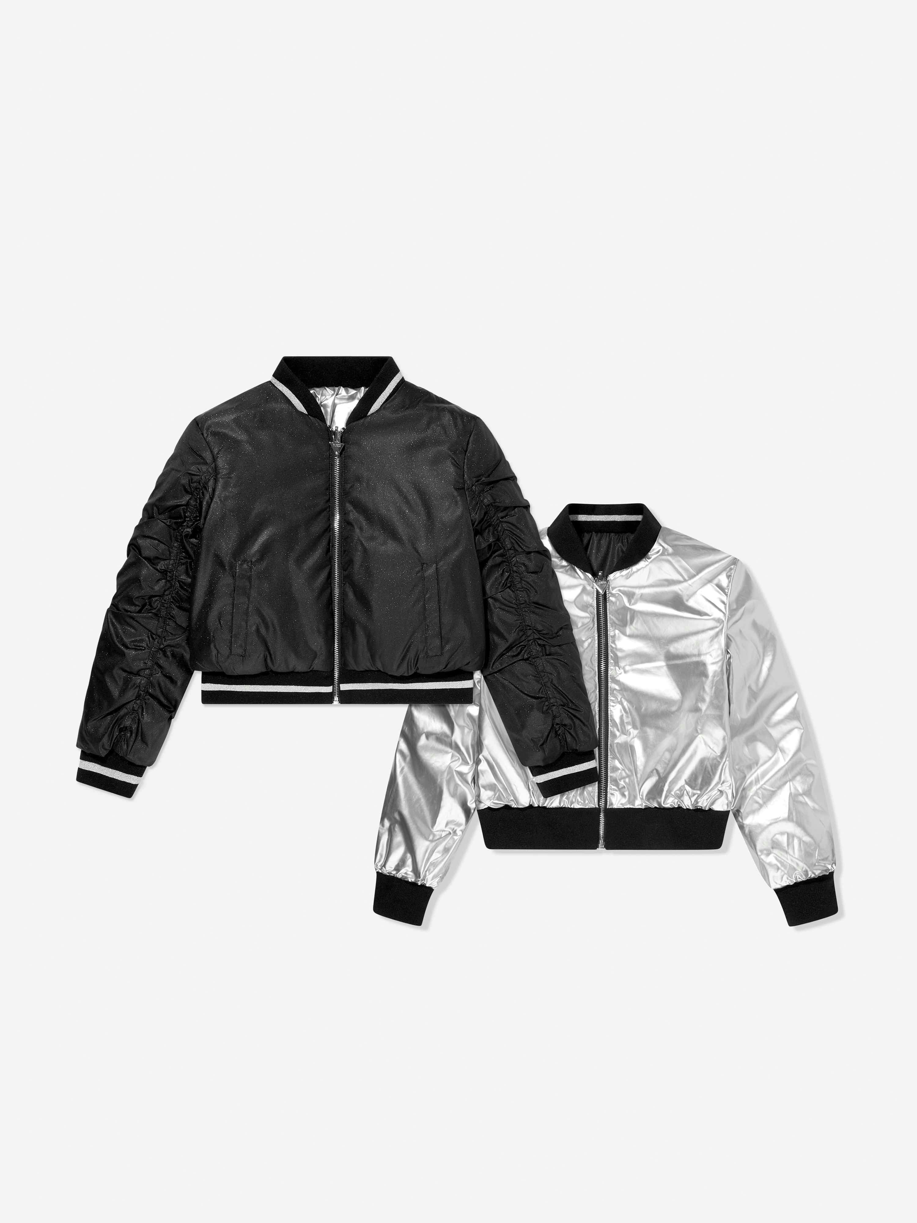 Guess Girls Black Reversible Padded Bomber Jacket In - 8 Yrs