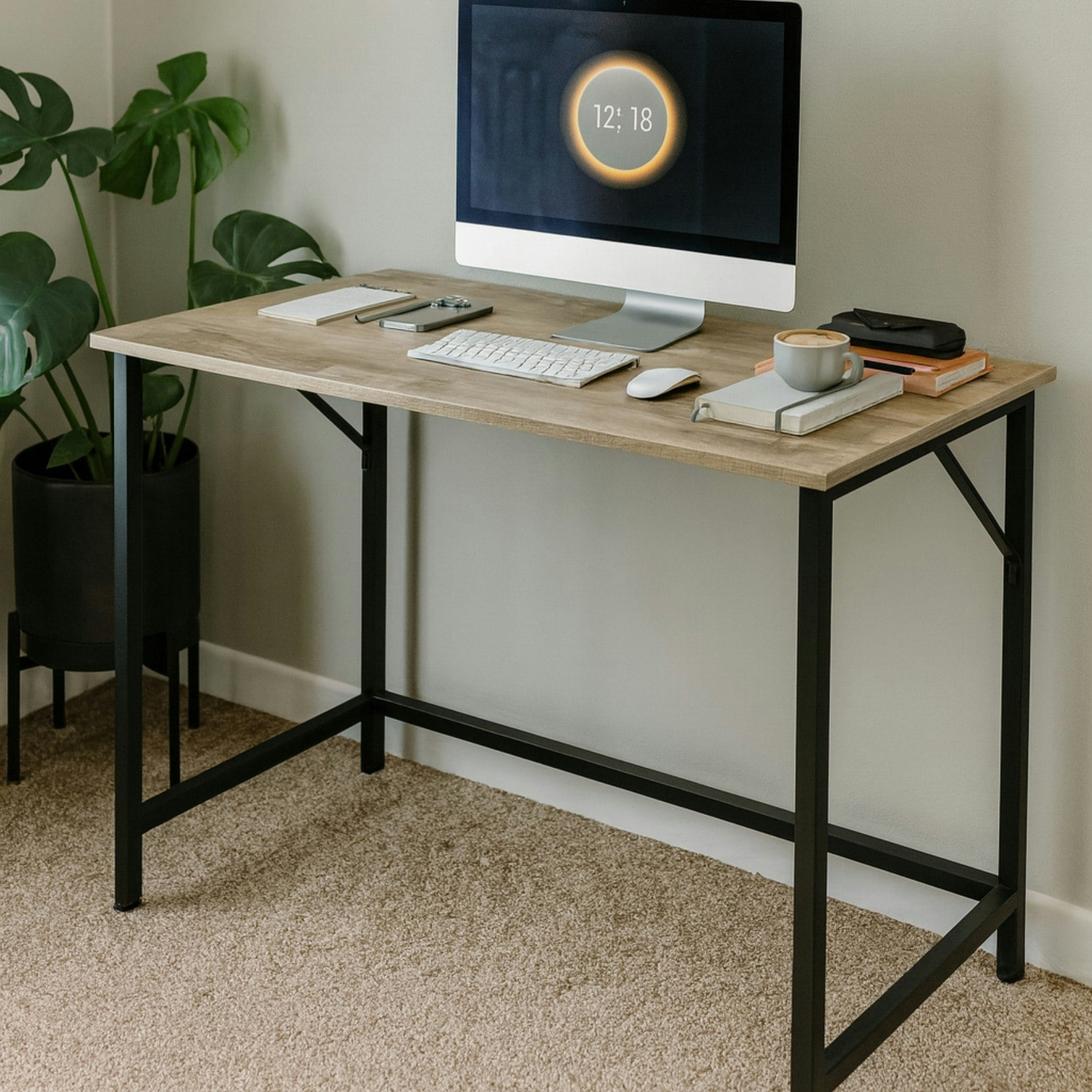 Storvo Black/Brown Industrial Large 120Cm Wide Computer Desk For Home Office Workstation