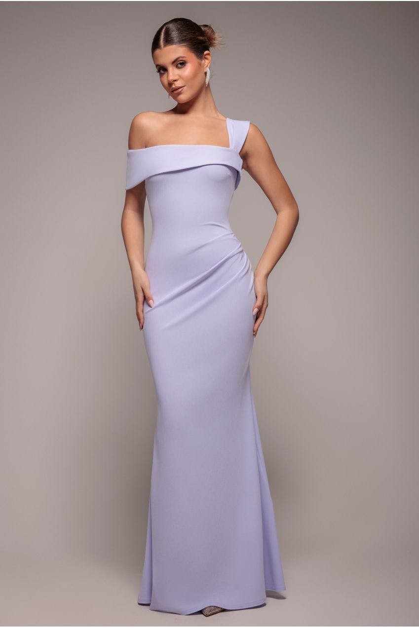 Goddiva Lilac Off The Shoulder Pleated Waist Maxi Dress - By - 18