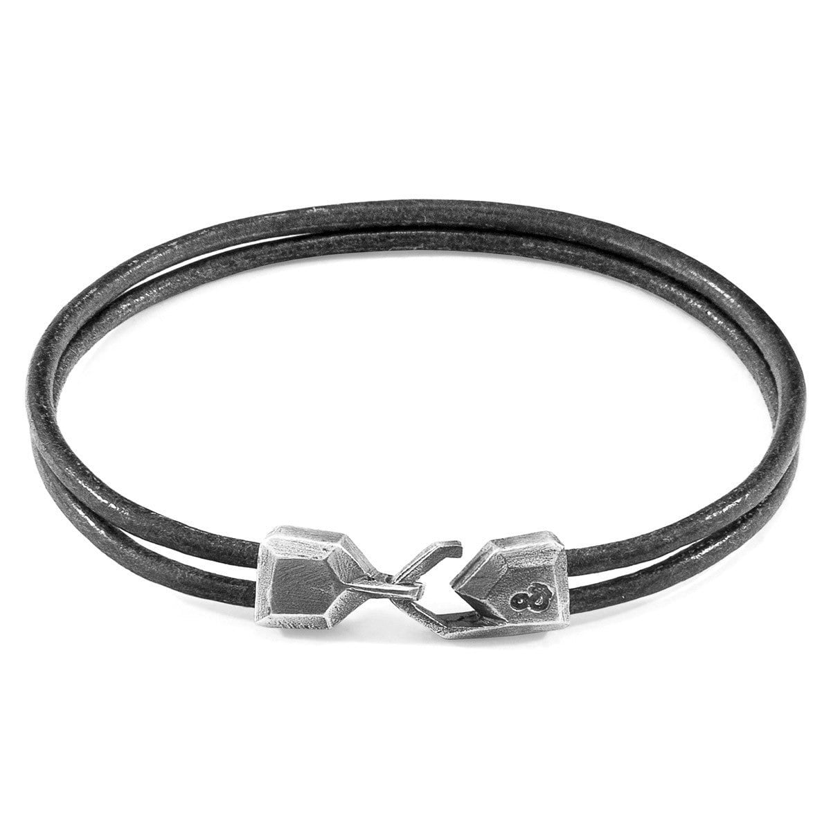 Anchor & Crew Grey/Silver Shadow Cromer And Round Leather Bracelet - L - 23Cm