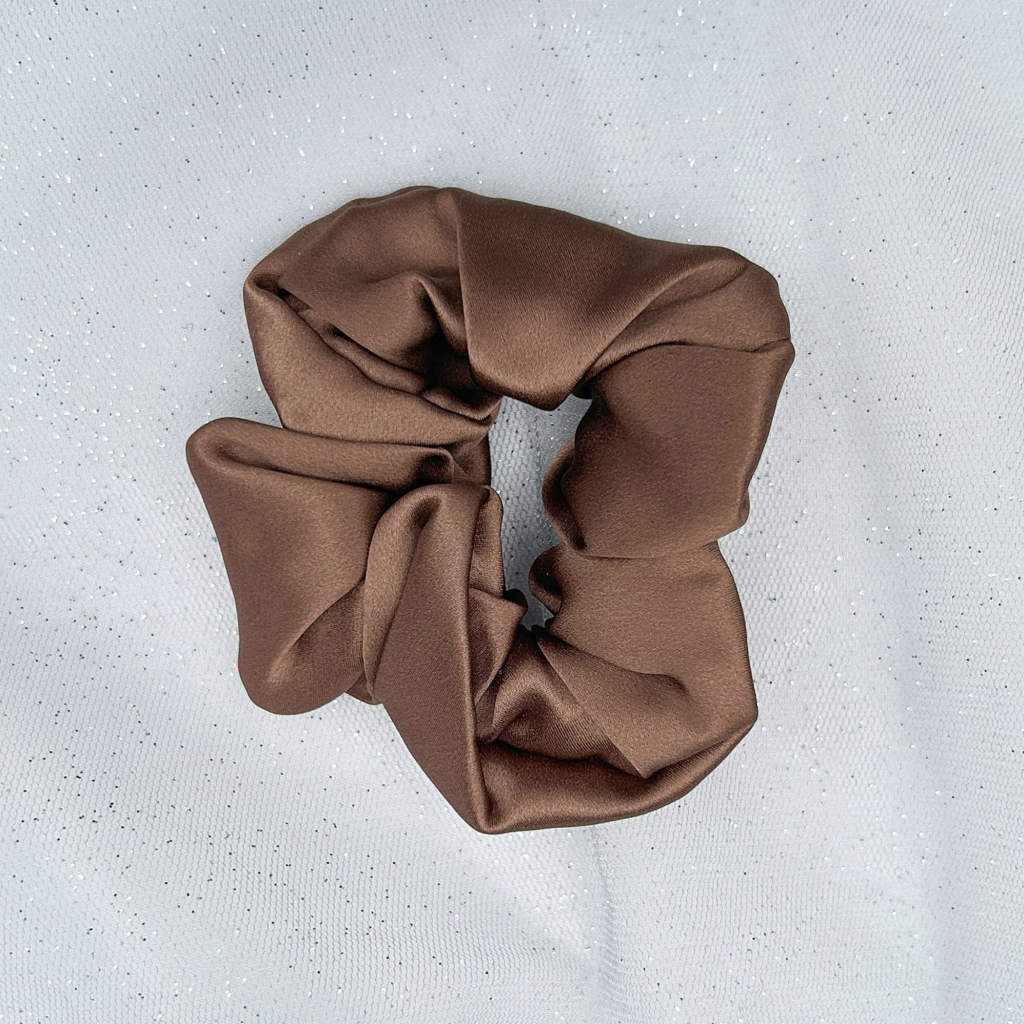 Queenmee Accessories Brown Silk Scrunchie In Mulberry Silk