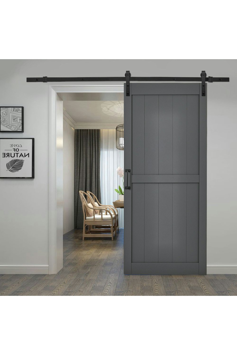 Rackhams Dark/Grey 91Cm W X 3.5Cm D X 213Cm H Farmhouse Style Wooden Barn Door With 200Cm Slide Guide