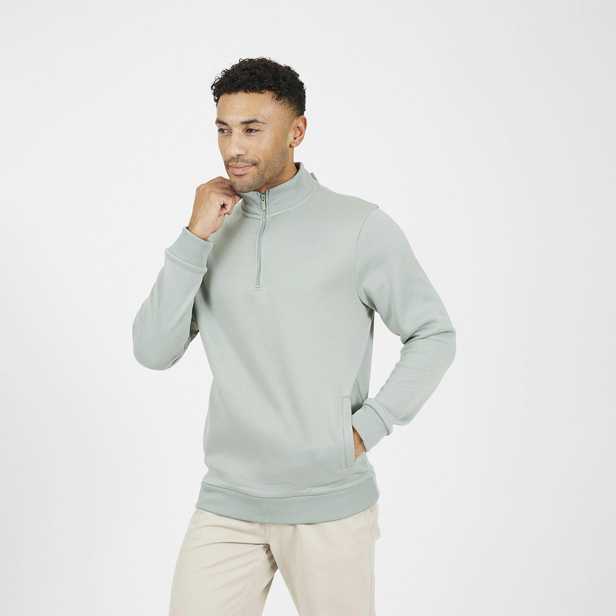 Brave Soul Green Funnel Neck 1/4 Zip Sweatshirt - Xxl