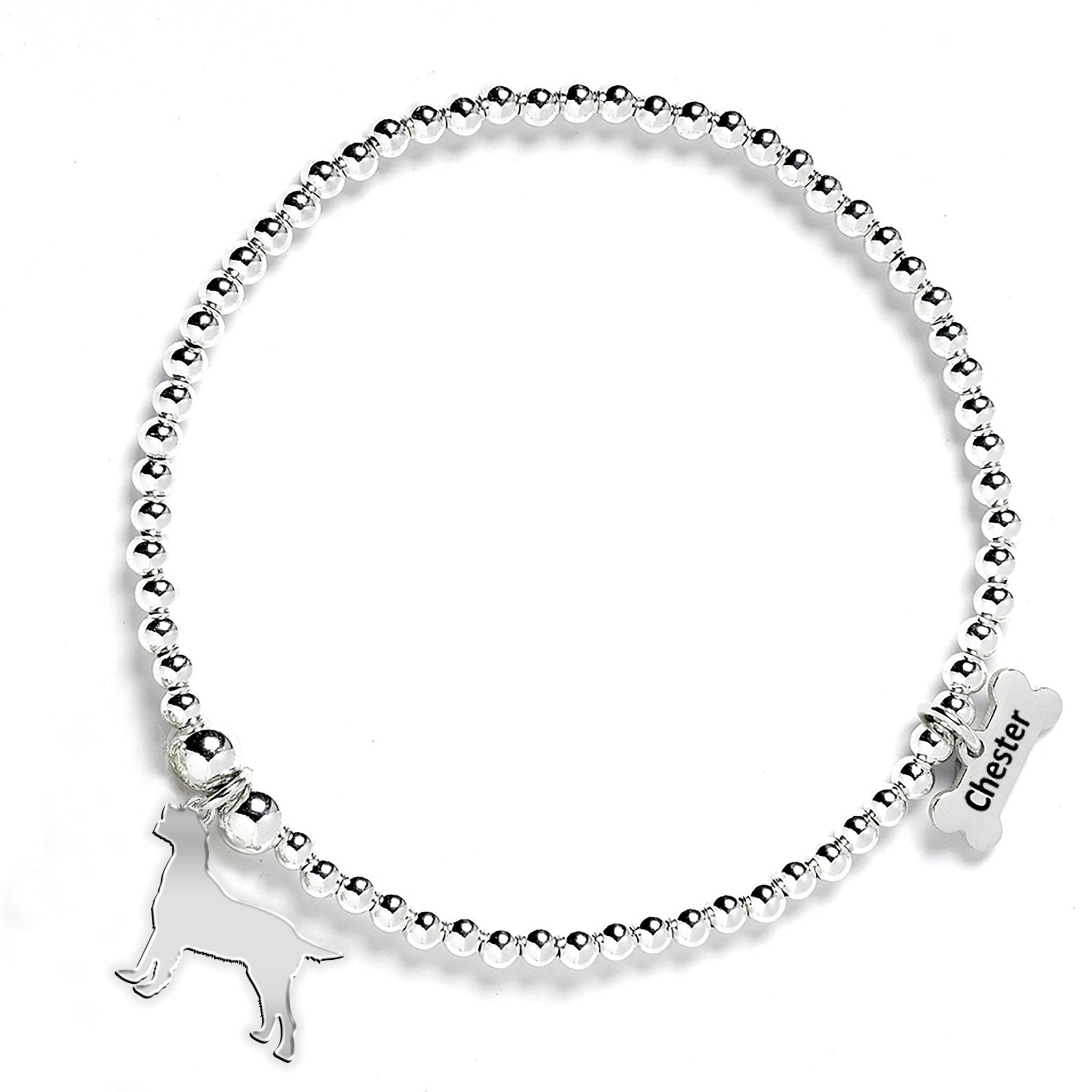 Mylee London Silver Italian Spinone Silhouette Ball Bead Bracelet - Personalised - No