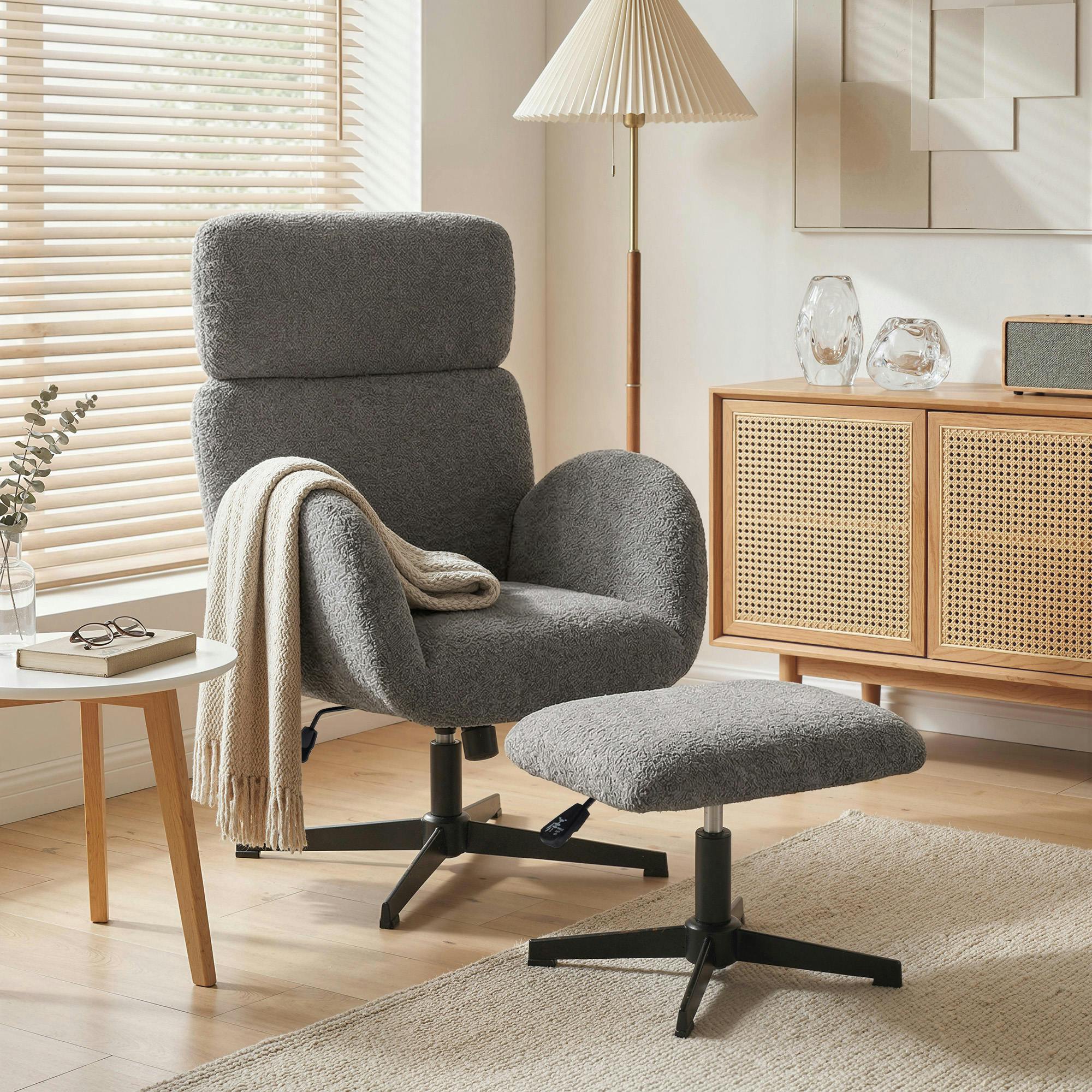 Rackhams Grey Swivel Armchair With Footstool, Rocking Accent Chair