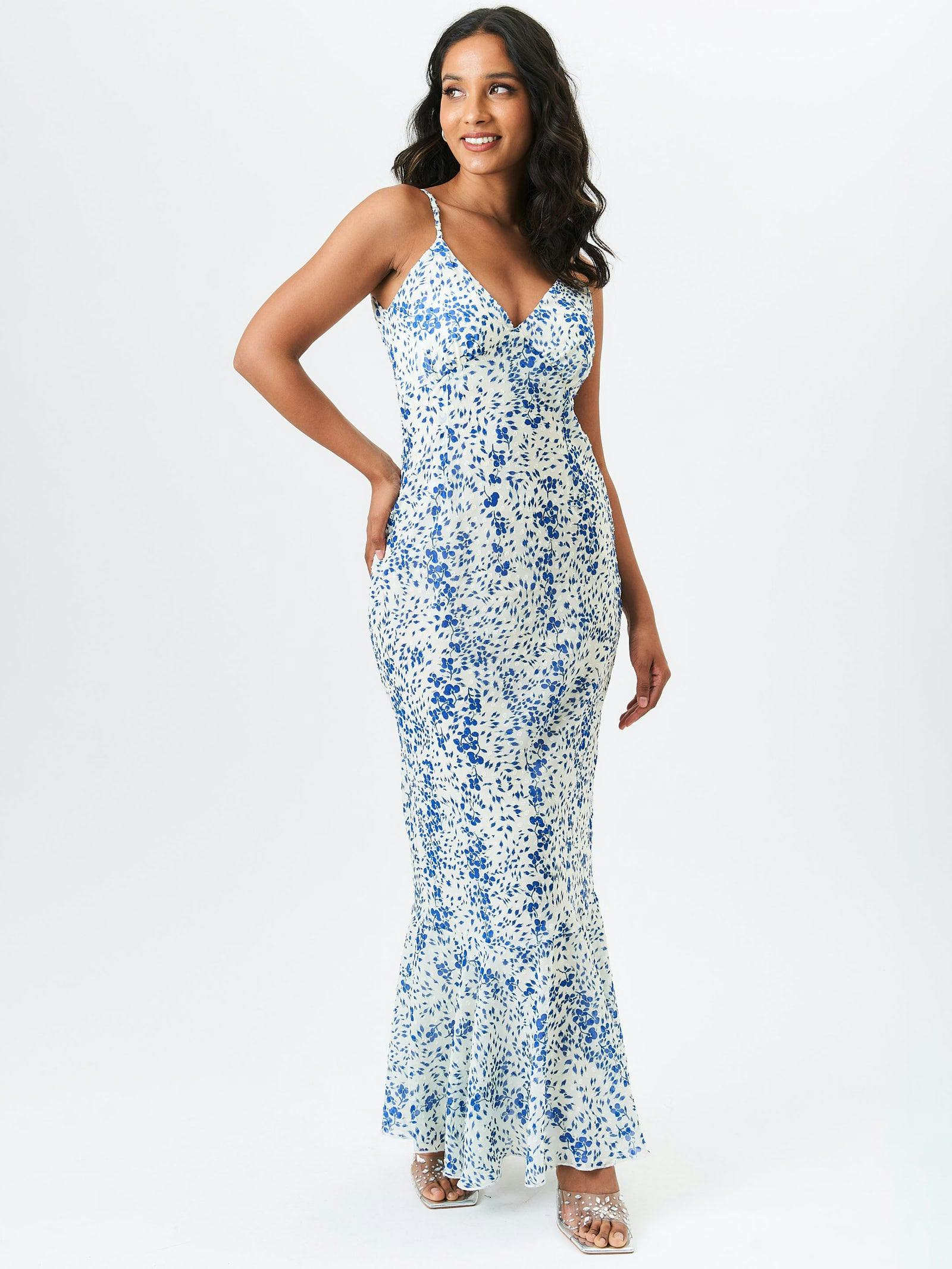Gini London Ivory Dobby Floral Chiffon Strappy Maxi Dress - Uk 14 / Us 10 / Eu 42