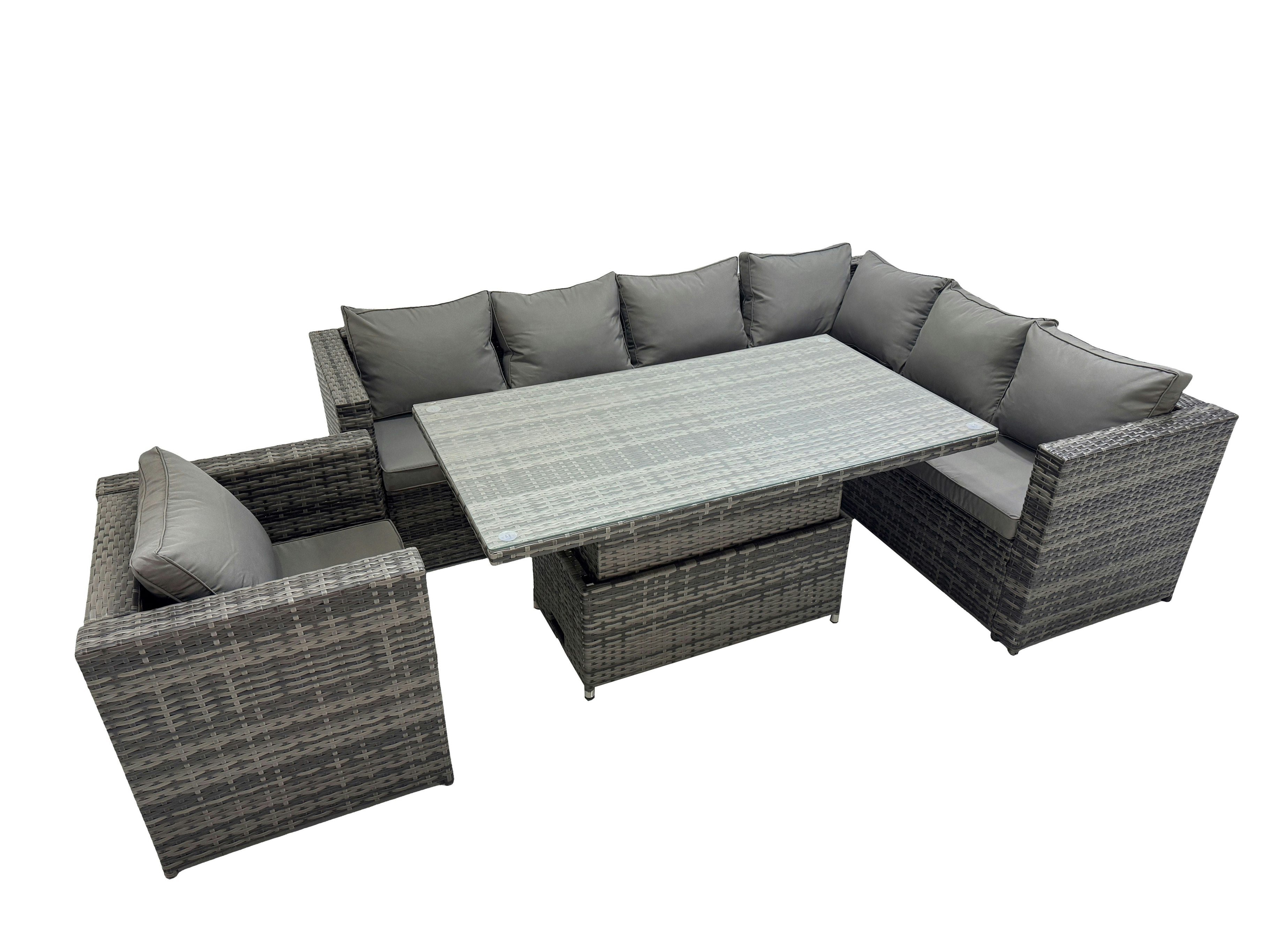 Fimous Dark/Grey 7 Seater Rattan Height Adjustable Rising Lifting Table Corner Sofa Sets With Chair Mixed