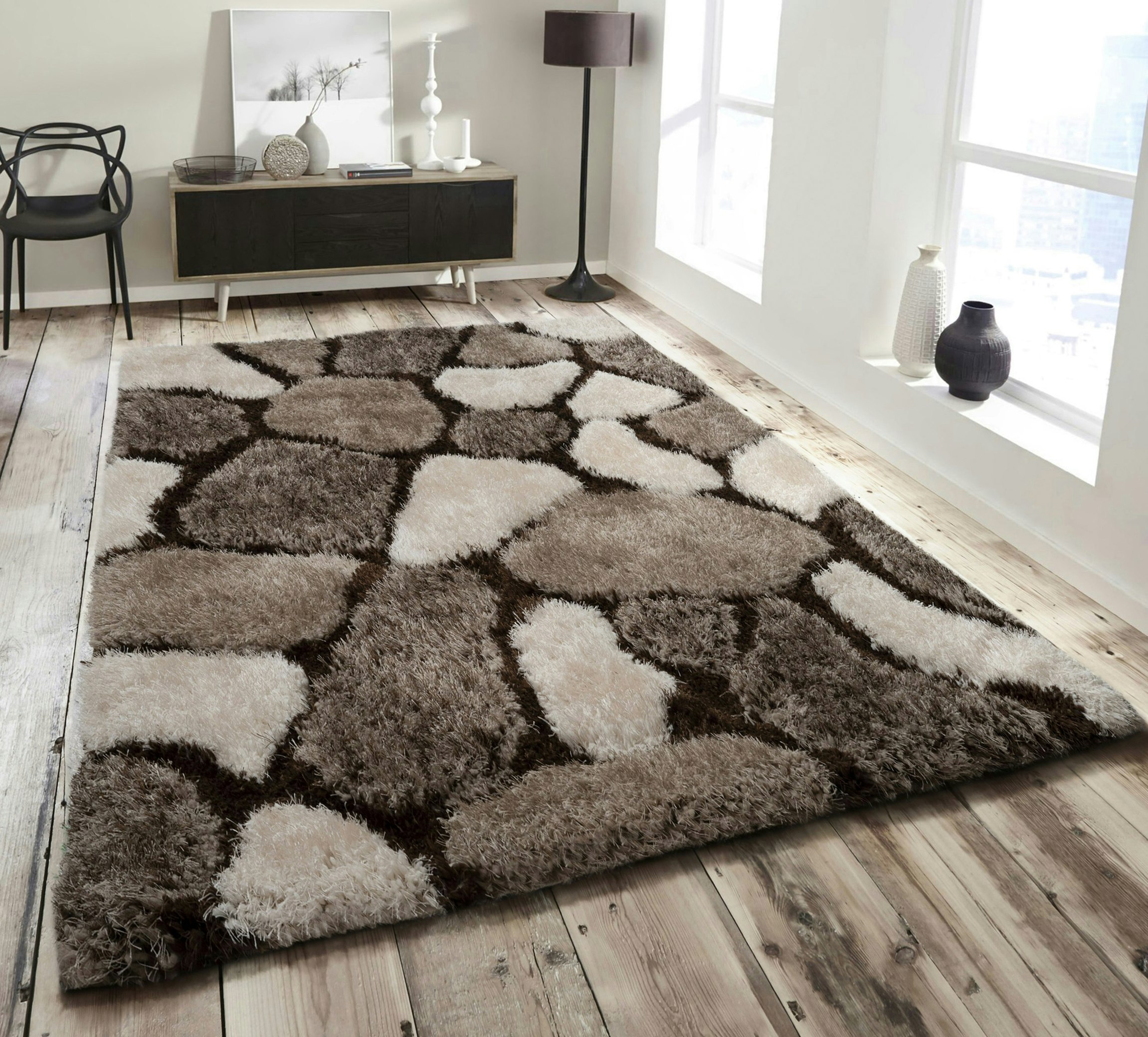 Rackhams Brown Pebbles Shaggy Rug - 60 X 110