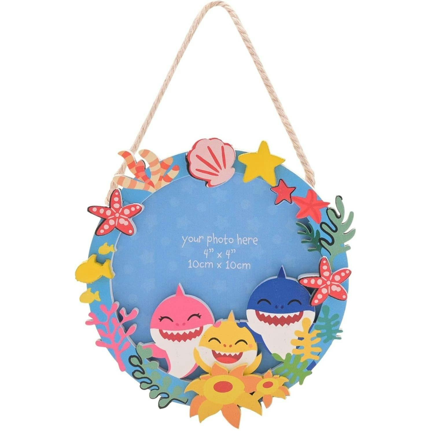 Widdop & Co Blue Baby Shark Wooden Photo Frame 10Cm X 10Cm Multi - 10Cm X 10Cm - Mdf - Multi
