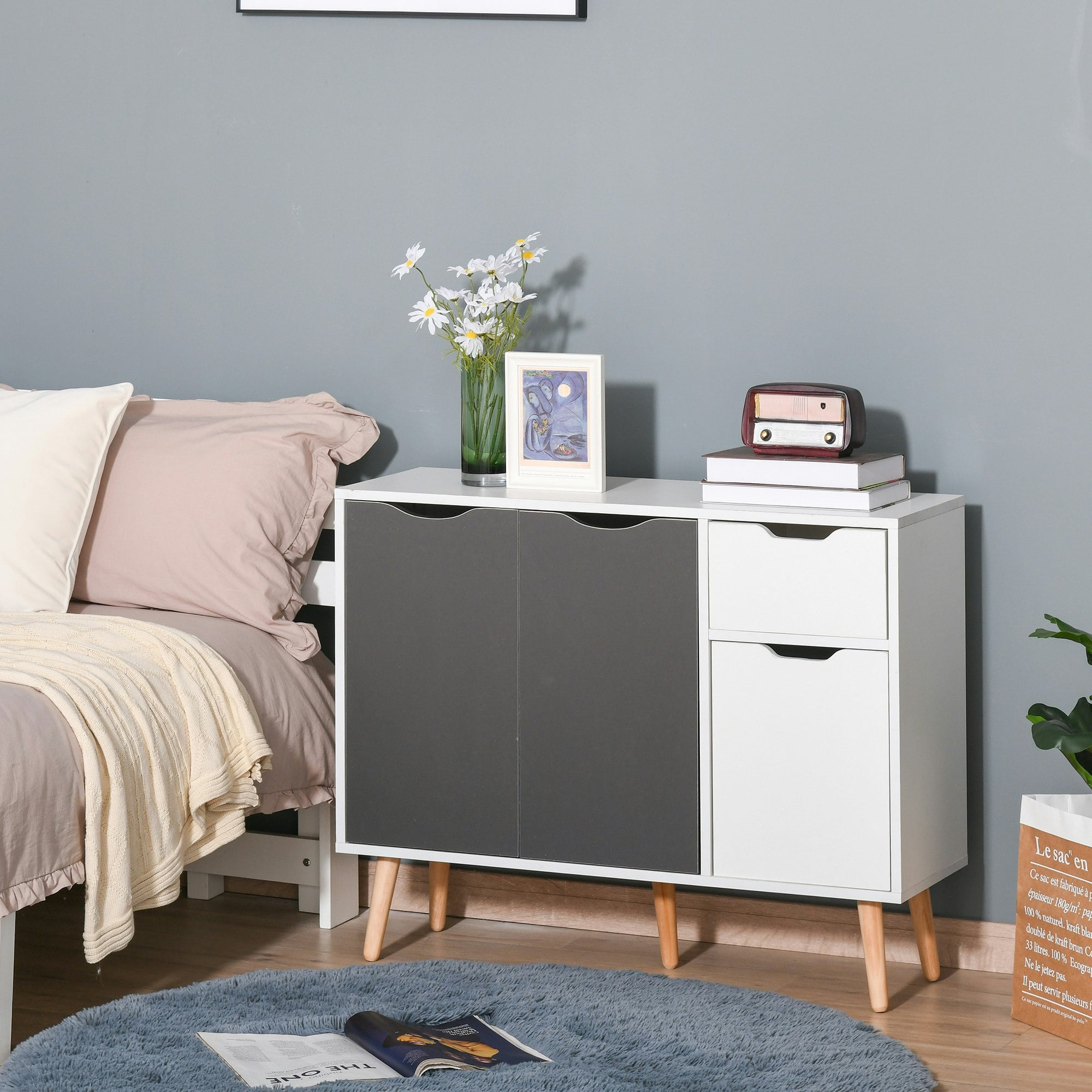 Rackhams Grey Storage Cabinet Floor Standing Sideboard With Drawer Kitchen, Living Room