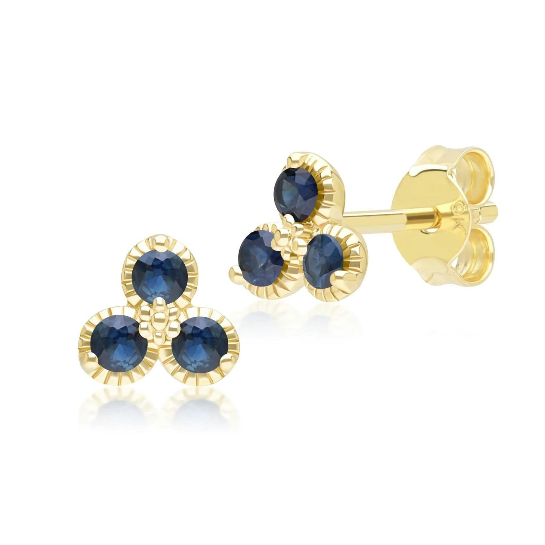 Gemondo Yellow/Gold Floral Sapphire Three Stone Stud Earrings In 9Ct