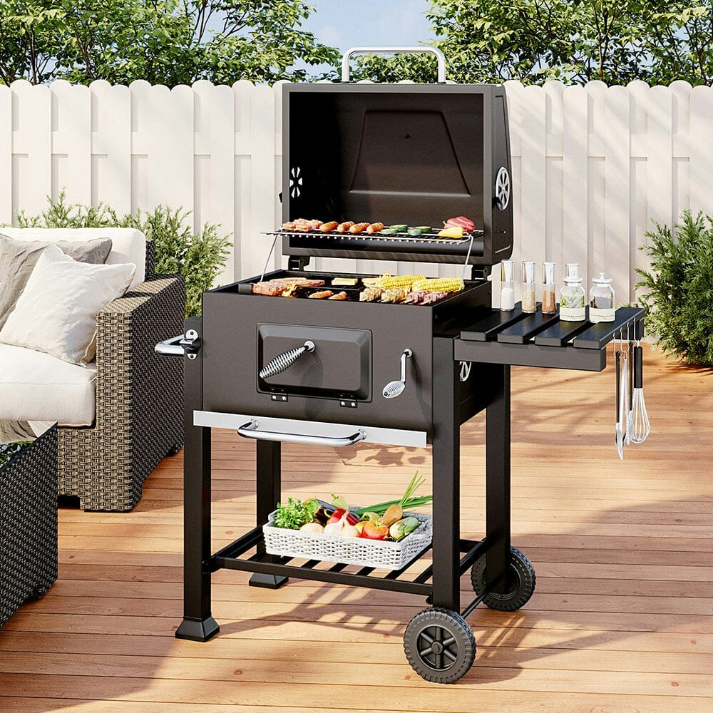 Rackhams Black 3Ft Charcoal Bbq Grill Barrel With Side Table