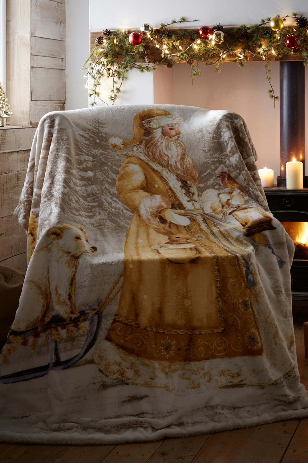 Rackhams Gold Twilight Santa Sherpa Fleece Throw