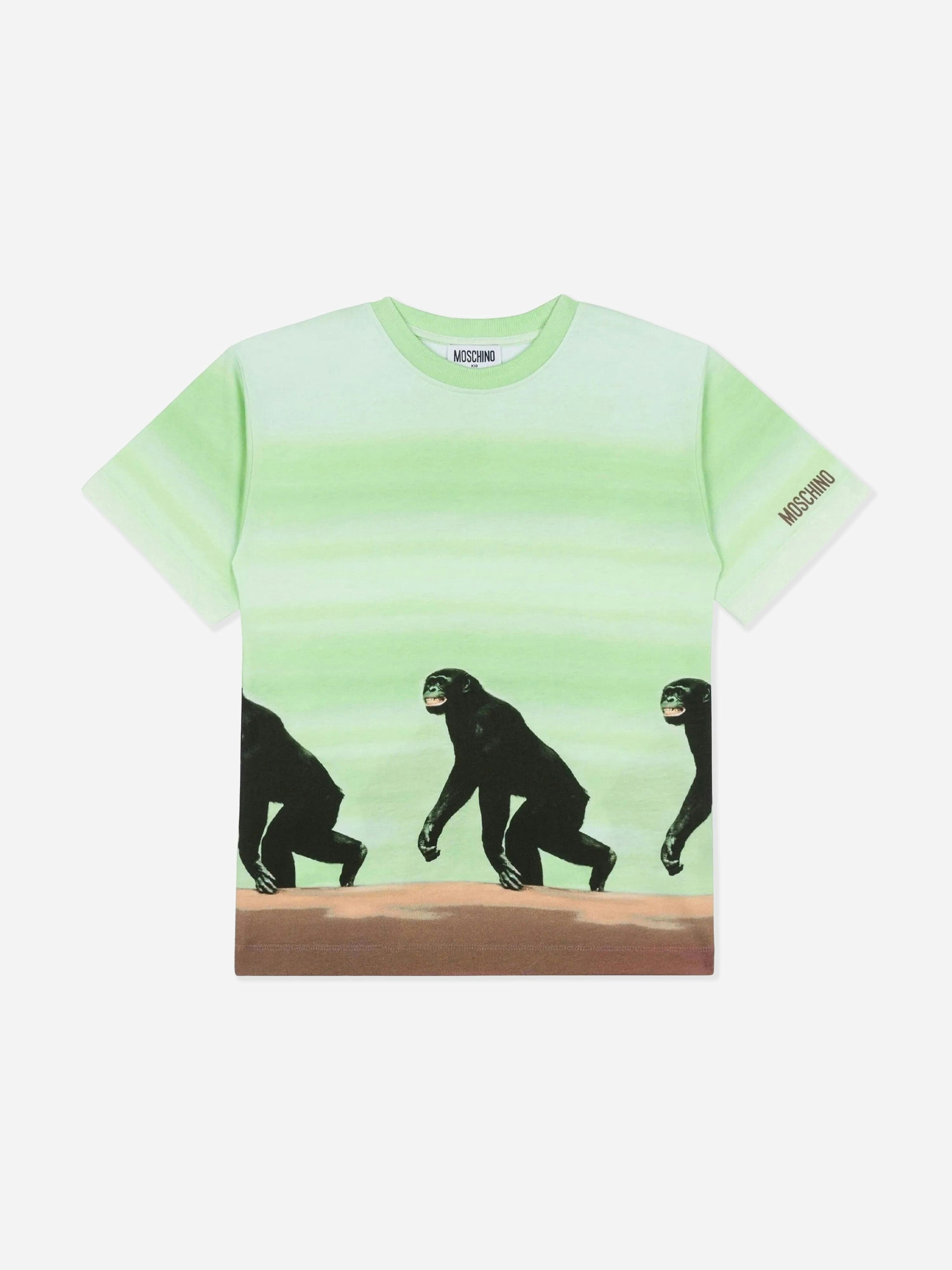 Moschino Kids Boys Green Moschino Striped Monkey Print T-Shirt In - 6 Yrs