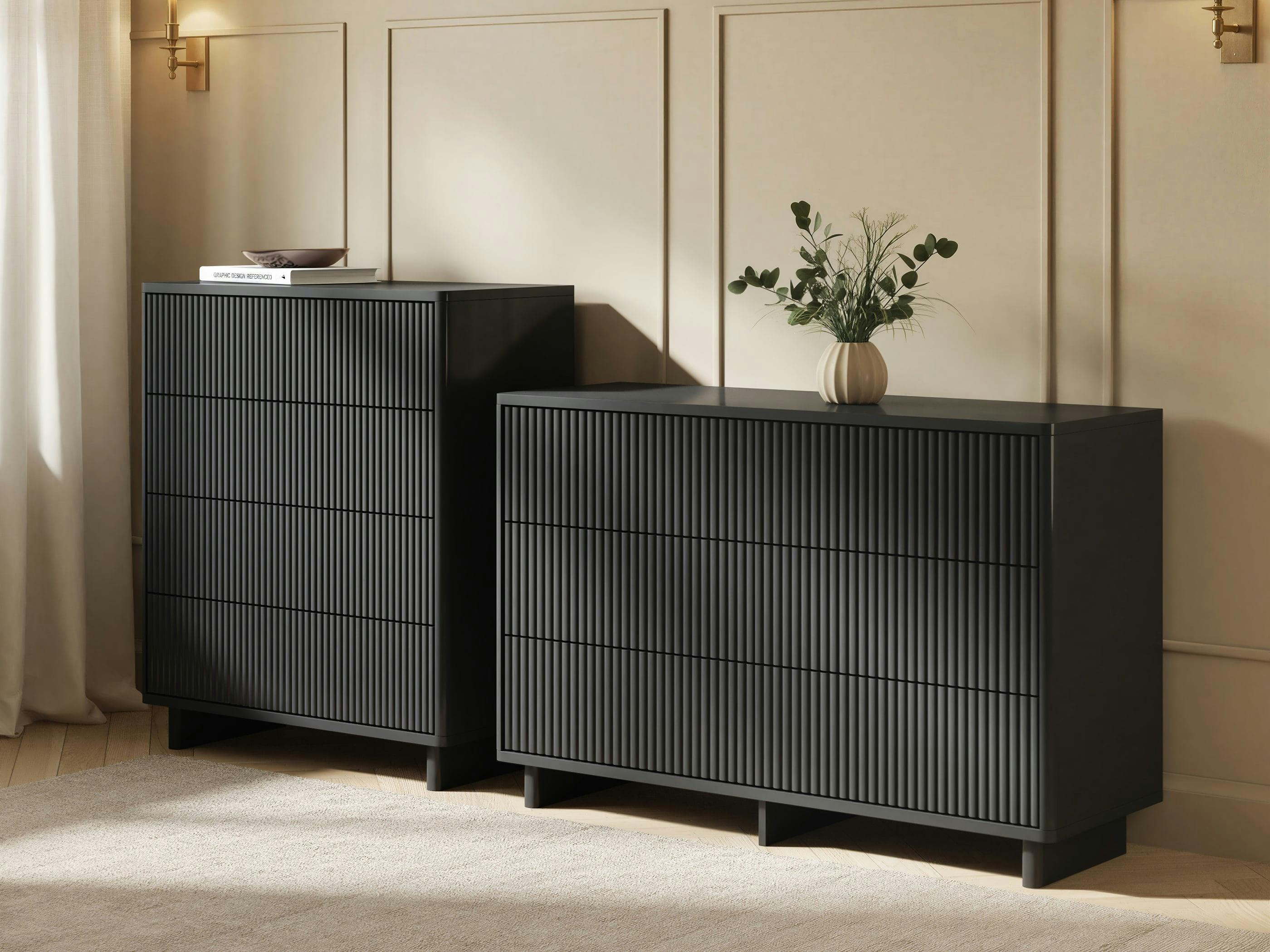 Rackhams Black Velmor 2 Piece Ribbed Chest Of Drawers Set