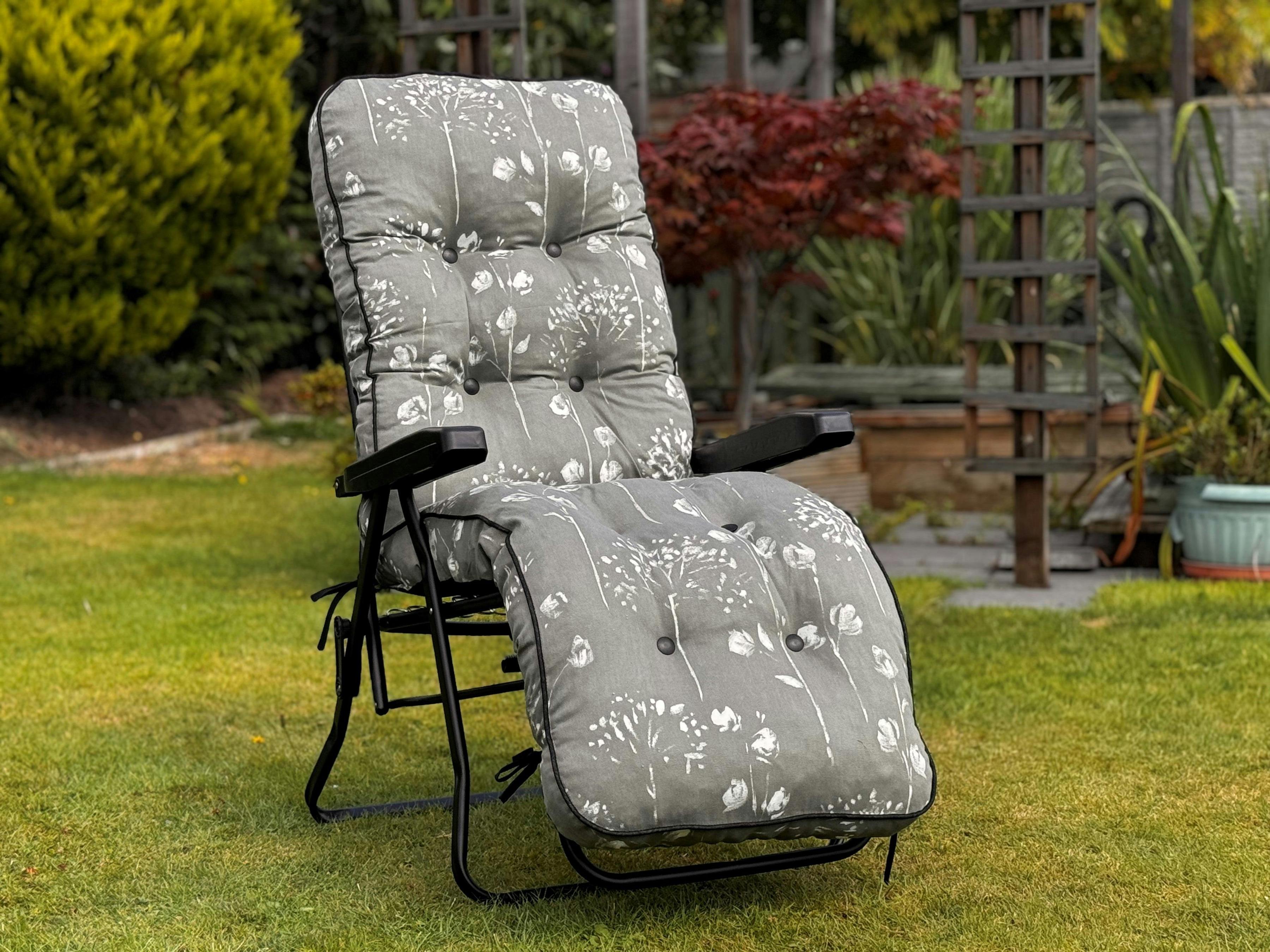 Glendale Grey/Black Deluxe Garden Relaxer Chair | Multi-Position Reclining Lounger - Renaissance ( Frame) - 99Cm X 58Cm X 73Cm