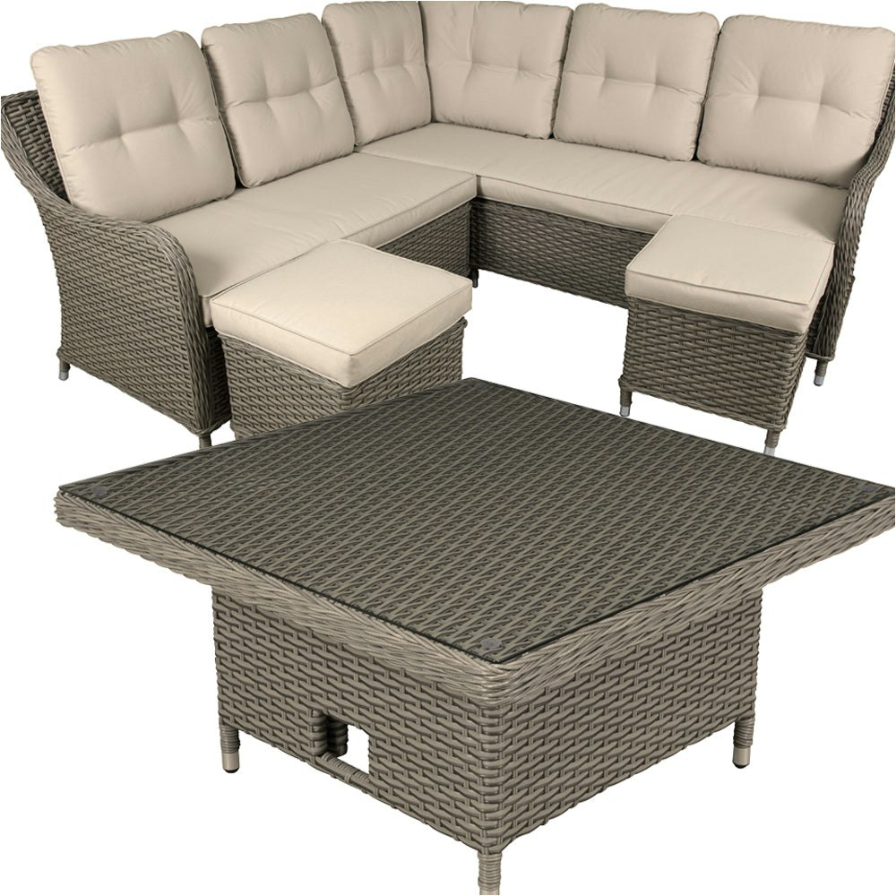 Rackhams 5 Seater Garden Corner Dining Sofa Set - Rattan Wicker - Adjustable Coffee Table