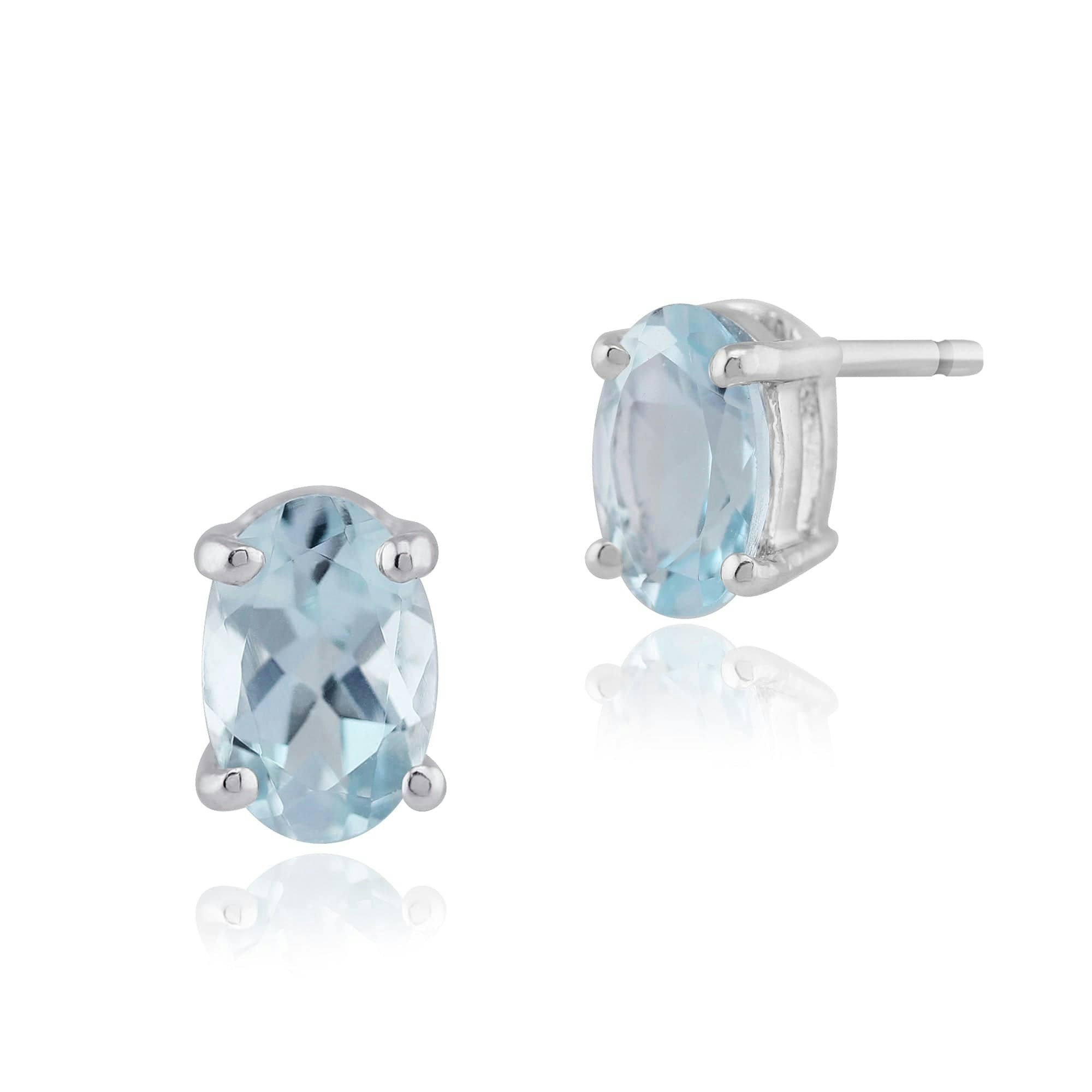 Gemondo White/Gold Classic Oval Aquamarine Stud Earrings In 9Ct
