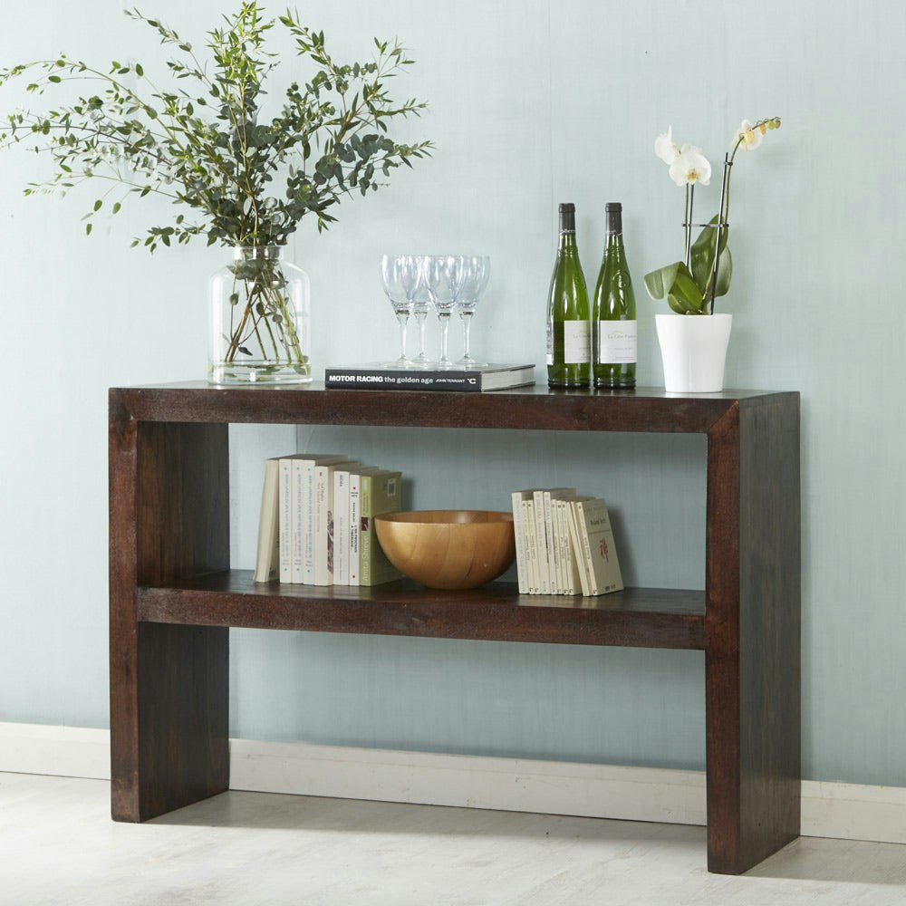 Ih Design Grain/Dark Maxen Mango Console Table With Shelf - Wood - 1 - 118X35x78cm Wxdxh