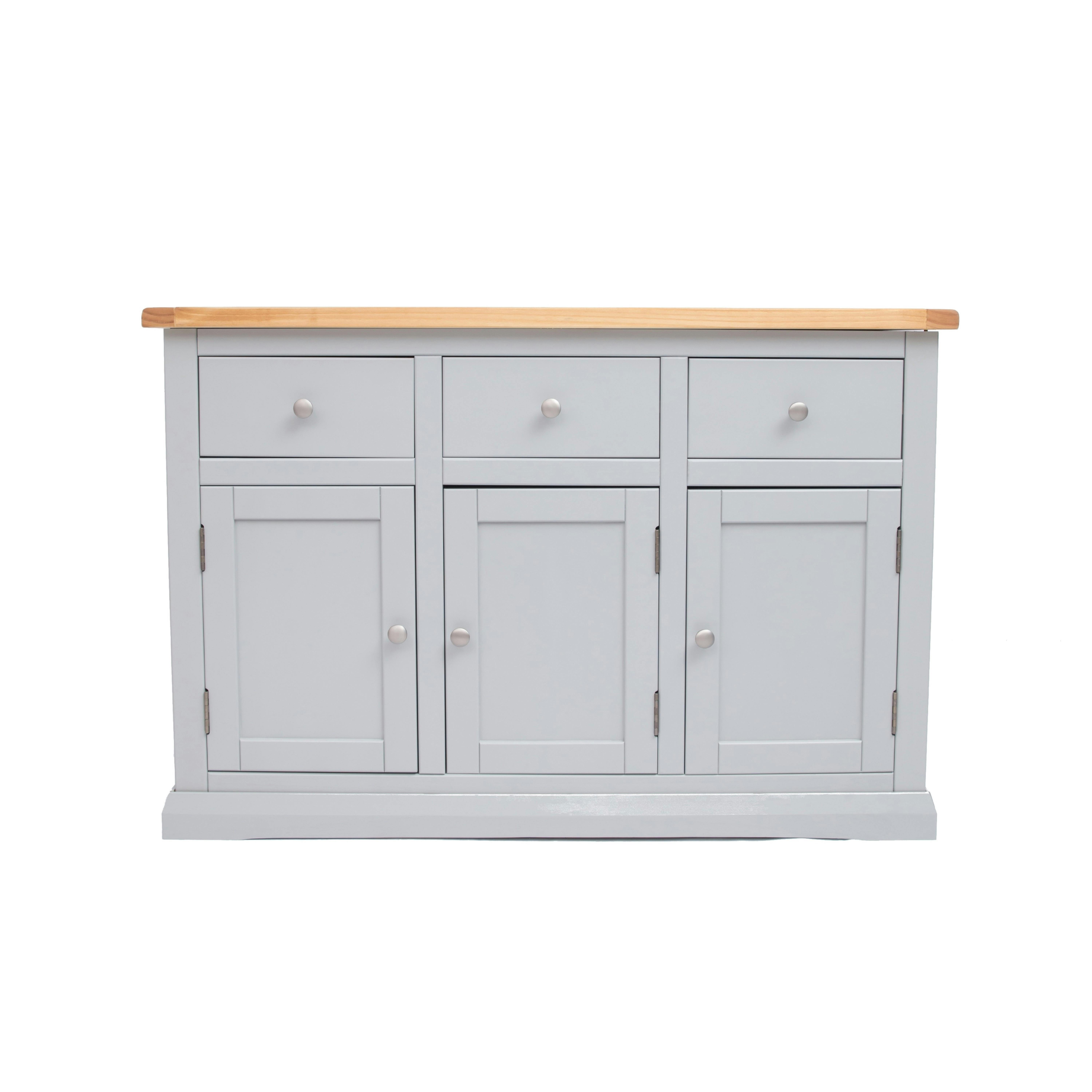 Rackhams Light/Grey Loreo 3 Drawer 3 Door Sideboard Chrome Knob