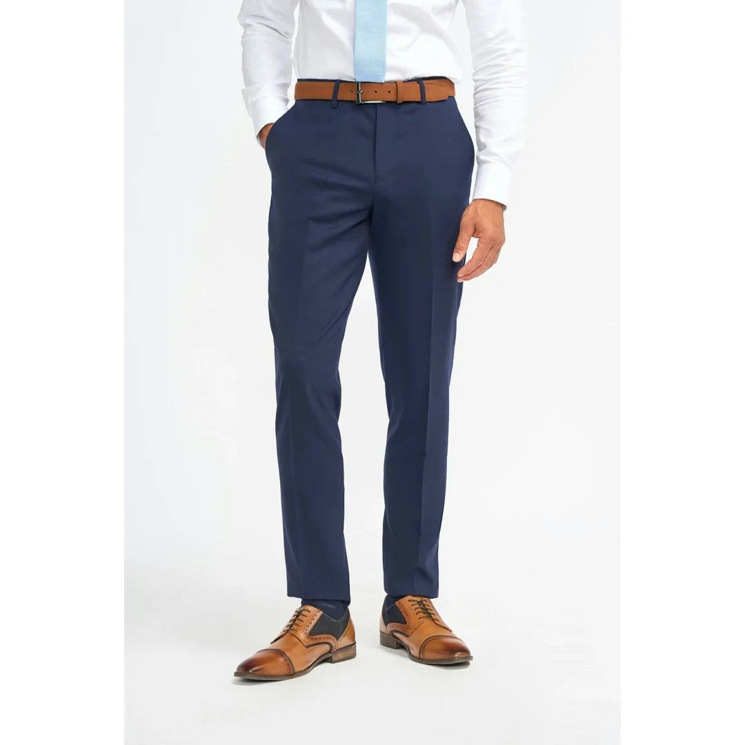 House Of Cavani Men's Blue James - Navy Wool Formal Trousers - 46W 32L