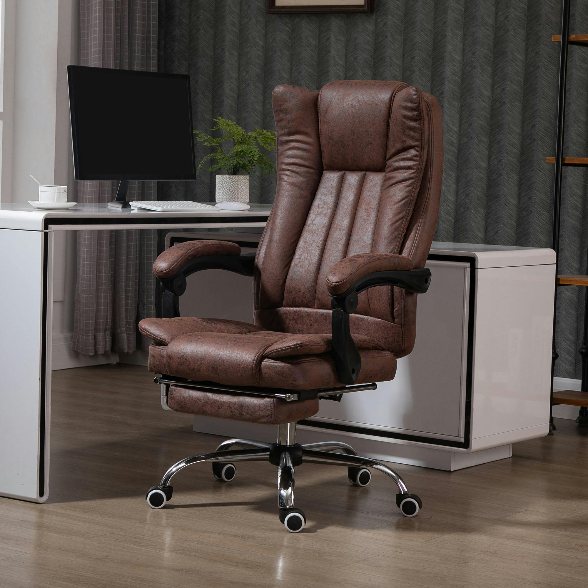 Rackhams Grey/Brown Executive Office Chair Computer Desk Chair For Home W/ Footrest,