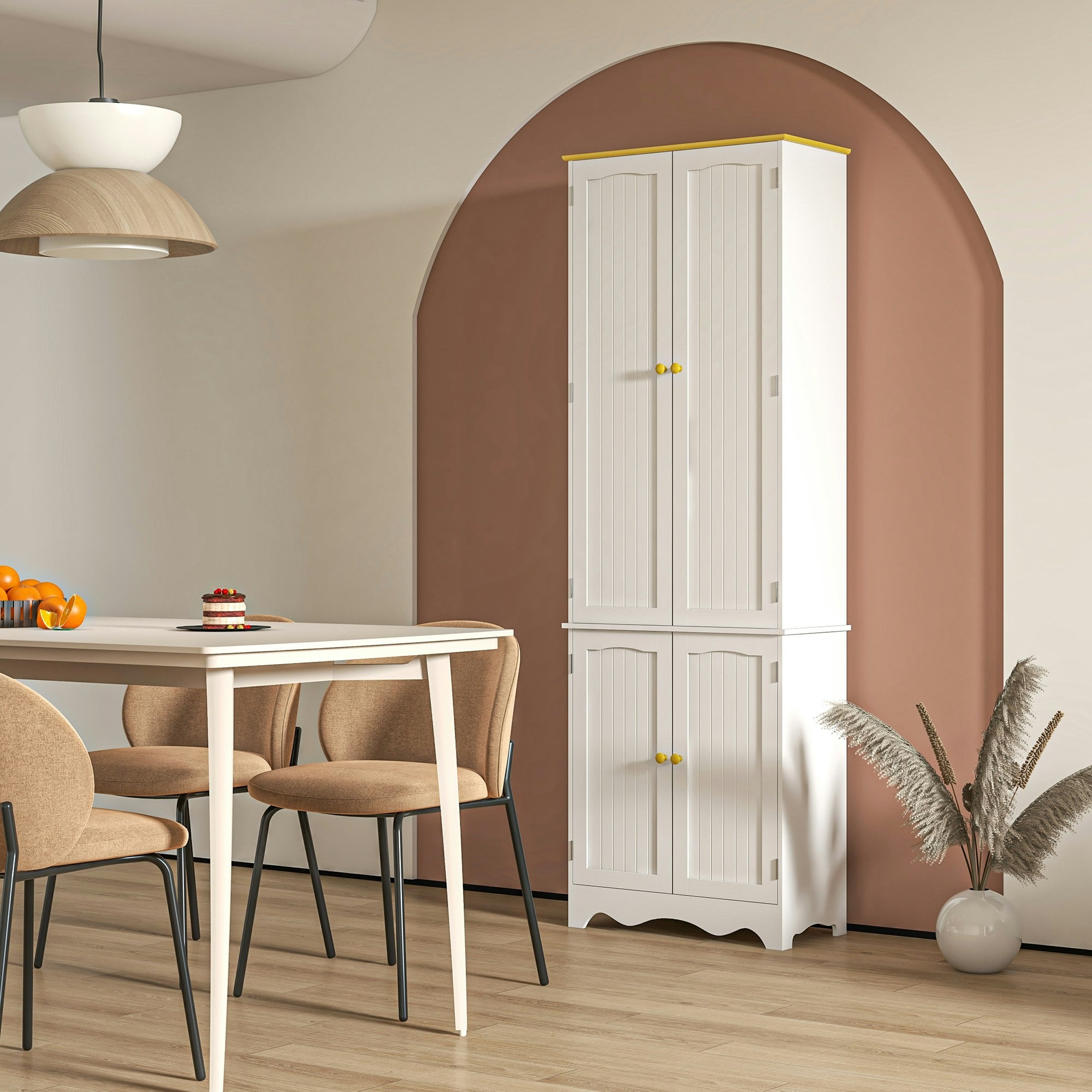 Rackhams White Freestanding Kitchen Cupboard 4-Door Storage Cabinet W/ 4 Shelves,