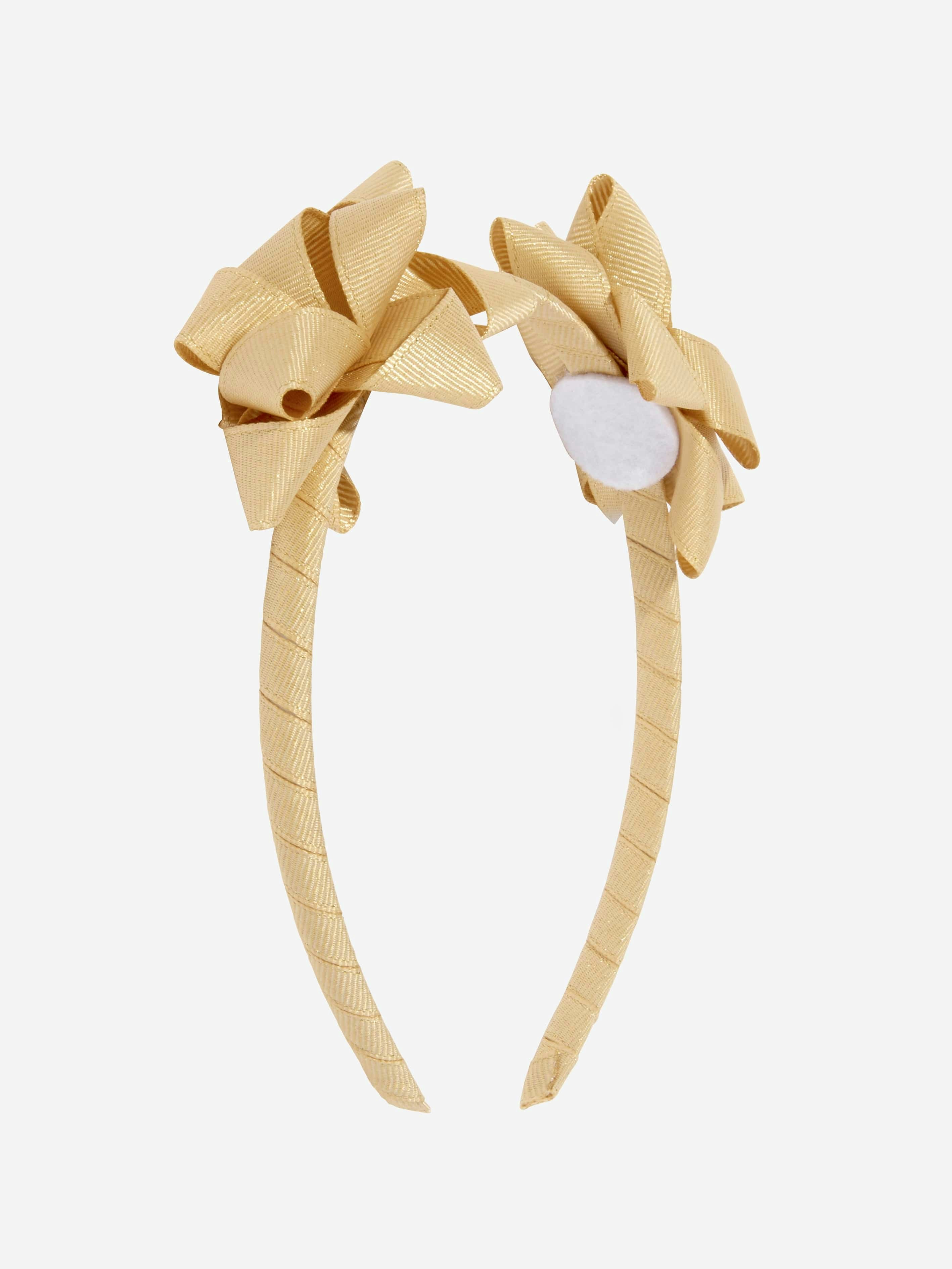 Angels Face Girls Gold Ribbon Bow Headband In - One Size