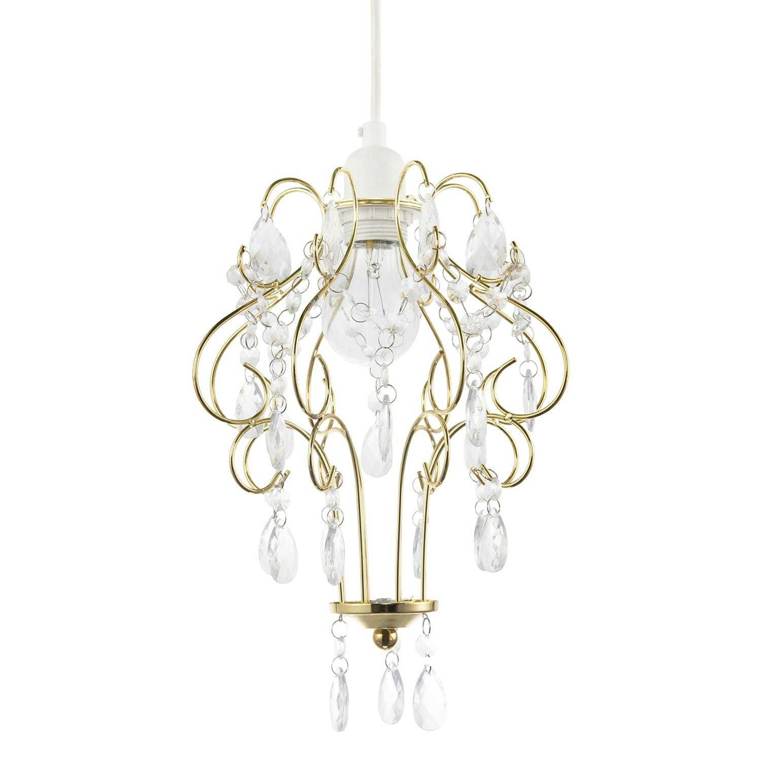 Happy Homewares Gold Polished Shabby Chic Chandelier Style Pendant Shade With Acrylic