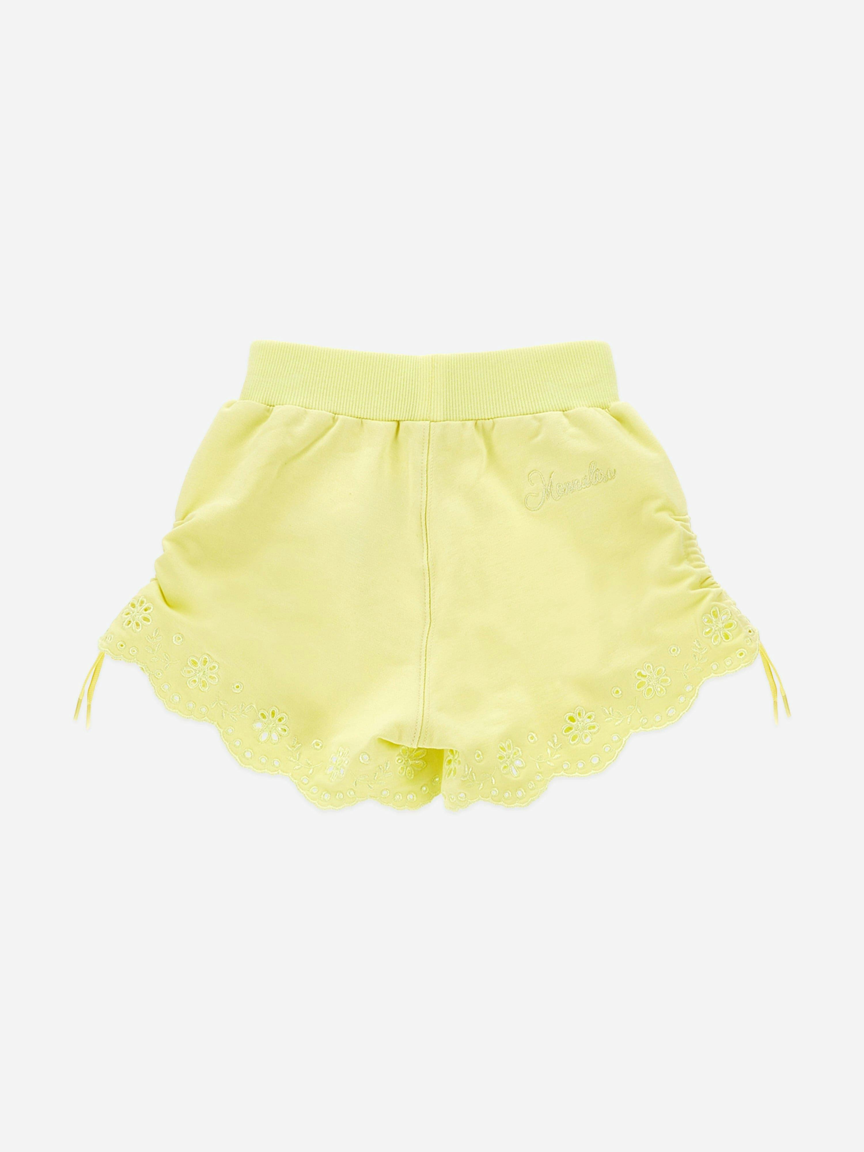 Monnalisa Girls Yellow Broderie Anglaise Shorts In - 3 Yrs